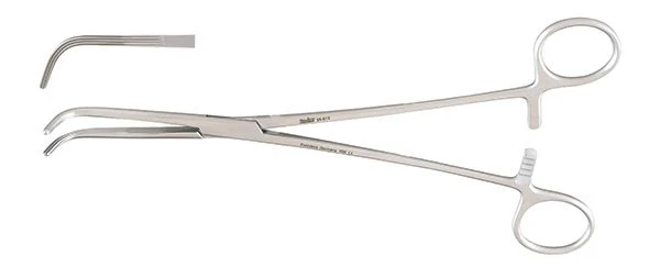 Hemostatic Forceps Miltex Mixter 9 Inch Length OR / Surgical Grade German Stainless Steel NonSterile Locking Finger Ring Handle Angled 90° Serrated Tips