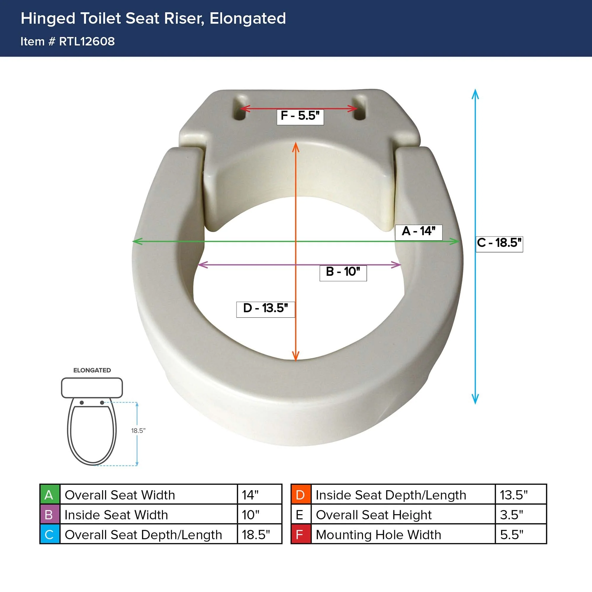 Drive DeVilbiss Healthcare Hinged Raised Toilet Seat drive 3-1/2 Inch Height Elongated 250 lbs. Weight Capacity - Image 3