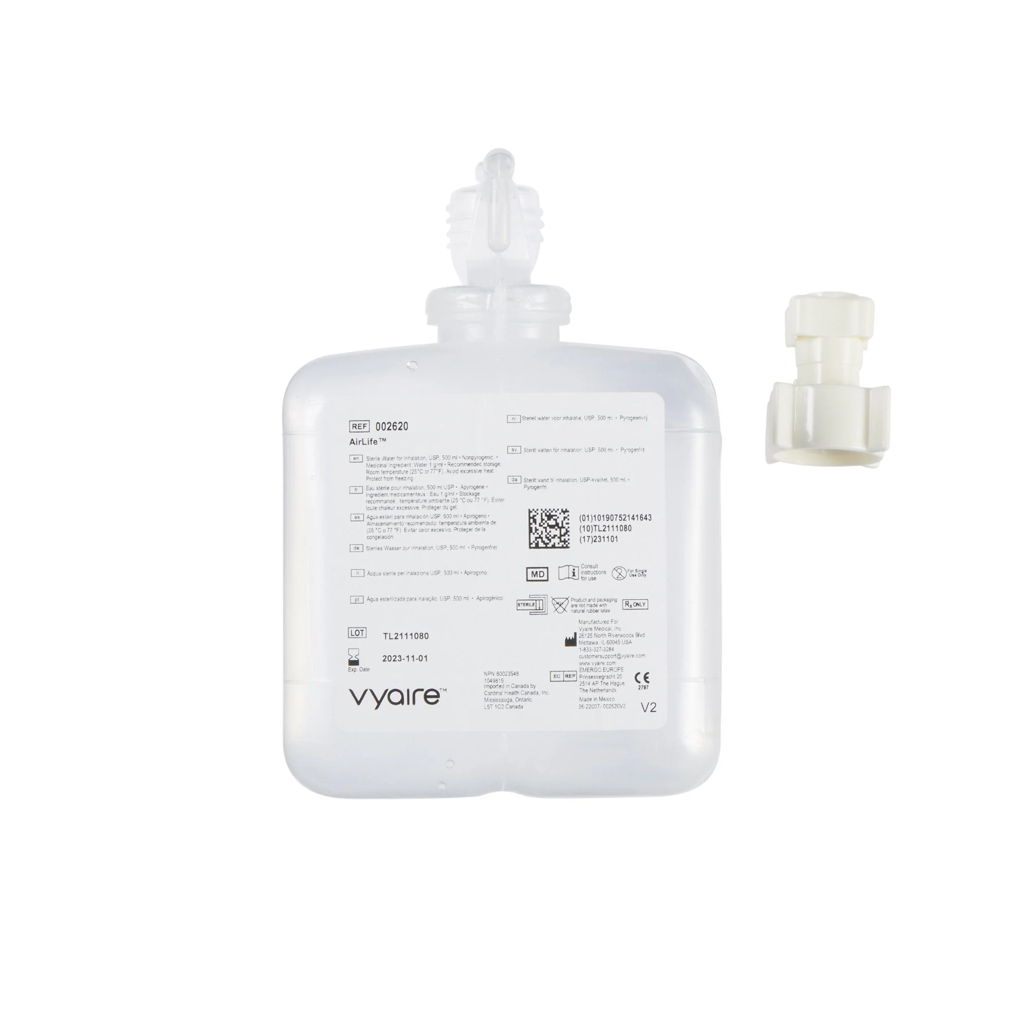 Humidifier Bottle with Adapter AirLife 500 mL Sterile Water