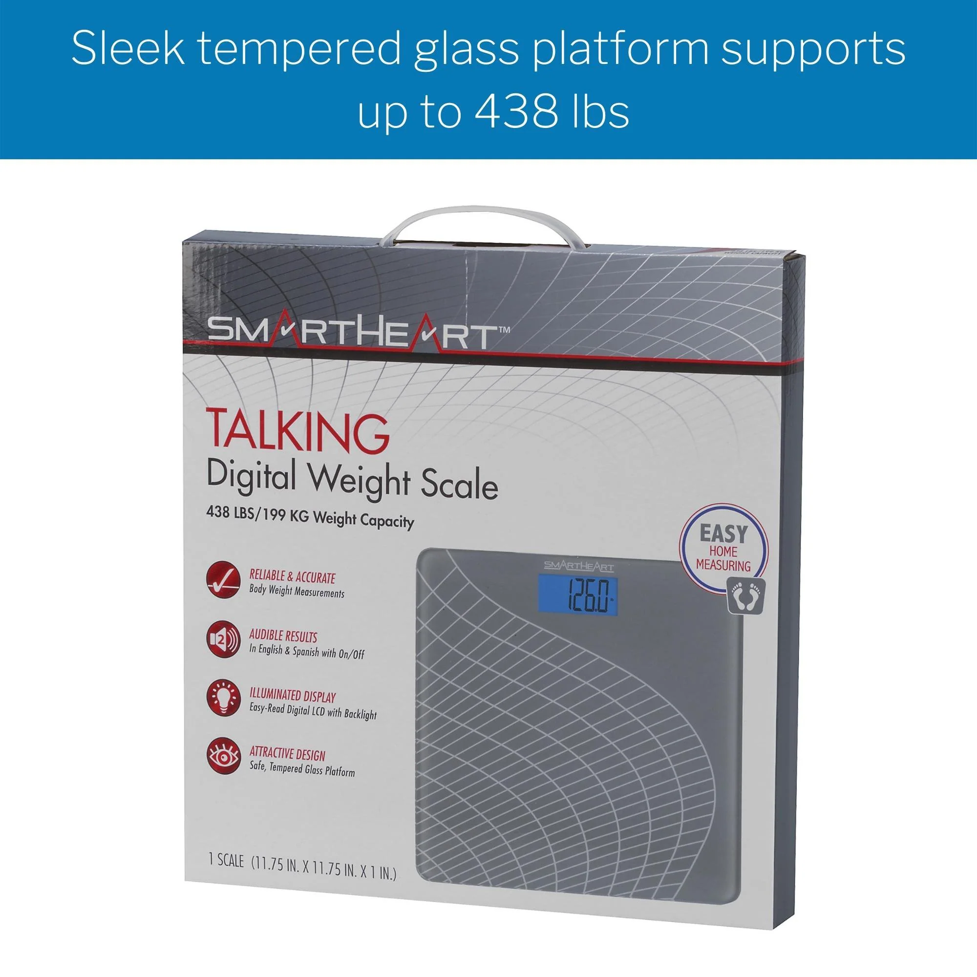 Veridian Healthcare LLC SmartHeart Talking Scale, Digital Bathroom Scale, 438 lbs Capacity (4/CS) - Image 6