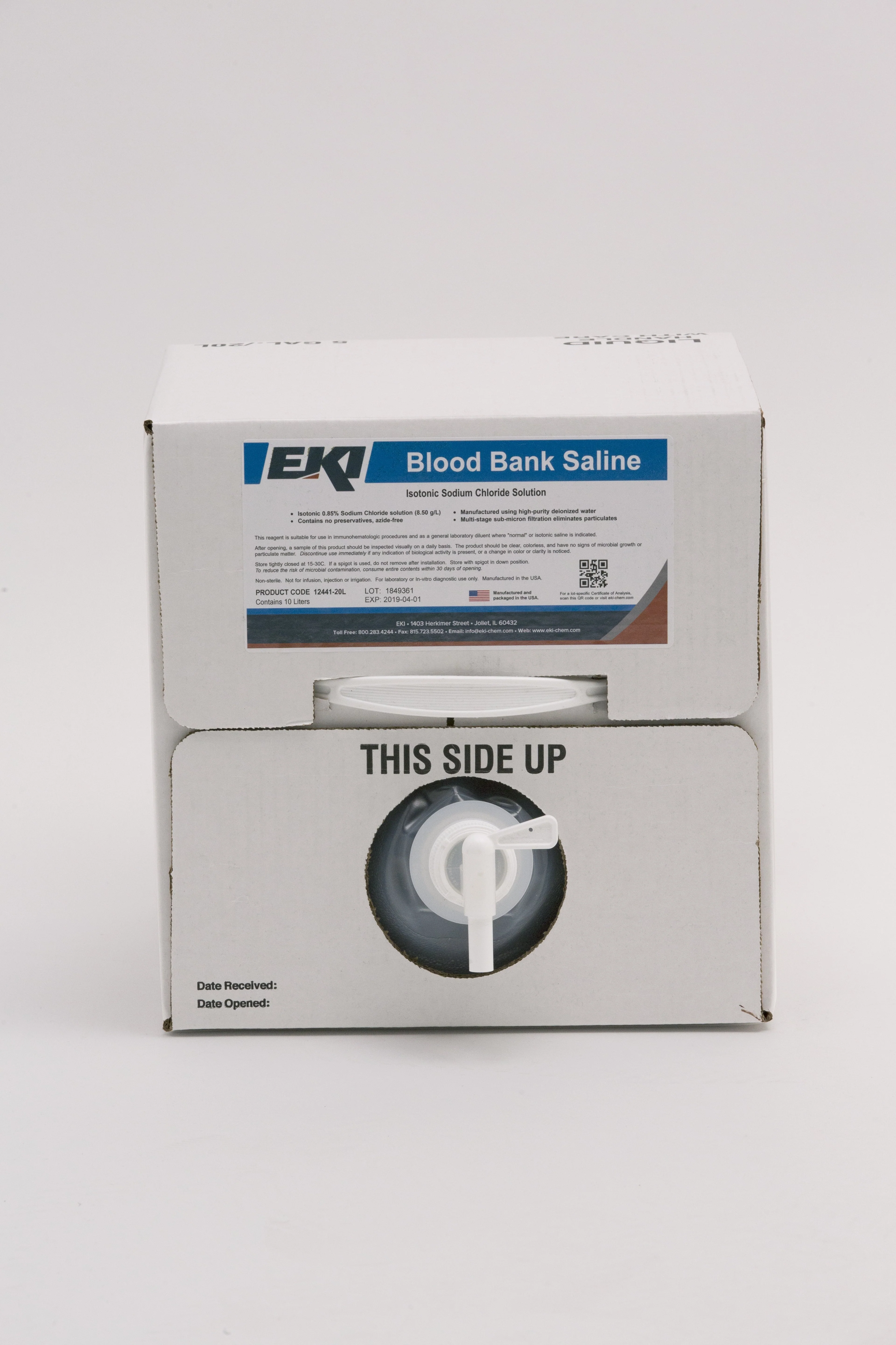 EK Industries Inc Immunohematology Reagent Saline Blood Bank 0.85% 20 Liter