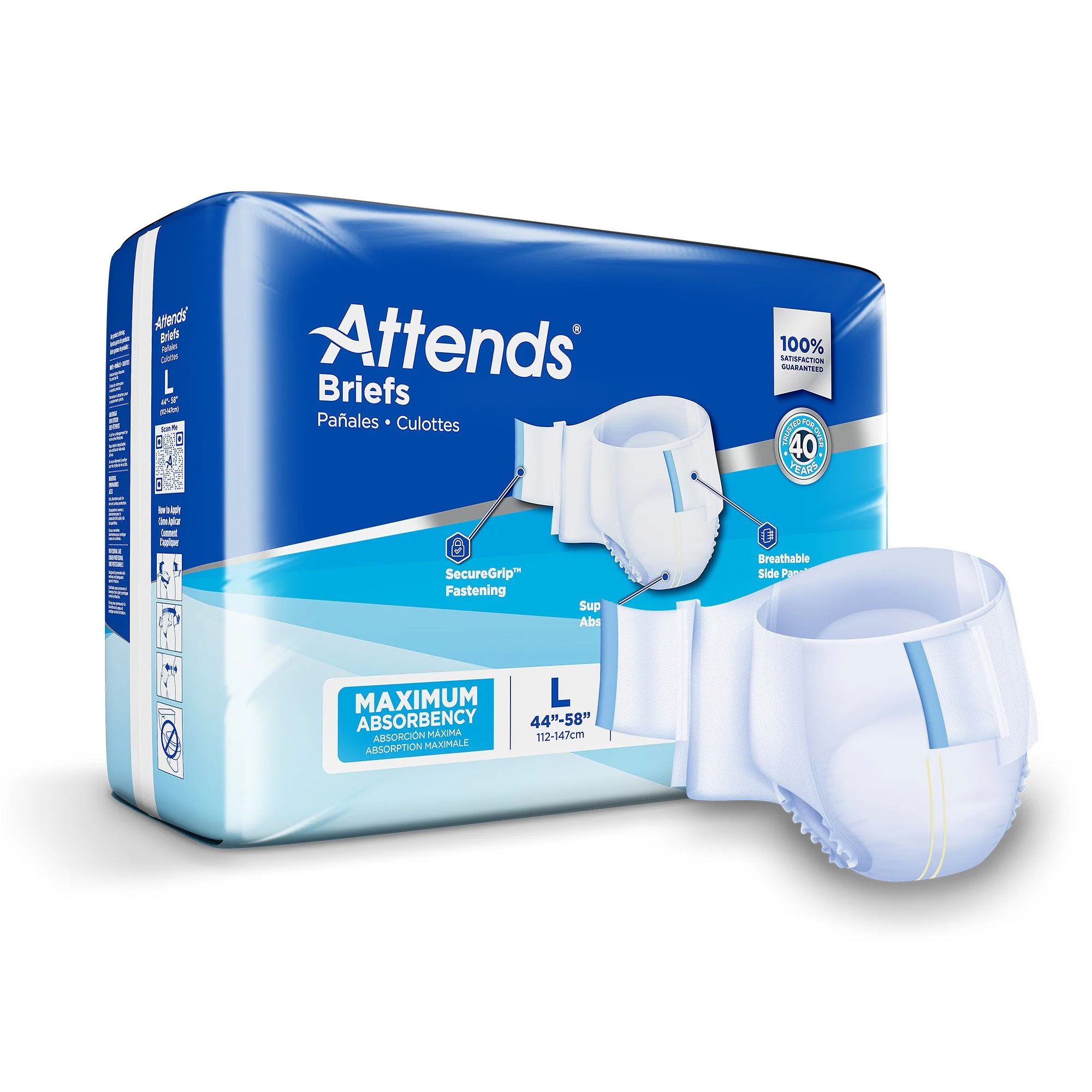 Attends Healthcare Products Attends Briefs, Adult, Large, Heavy Absorbency, Disposable (72/CS)