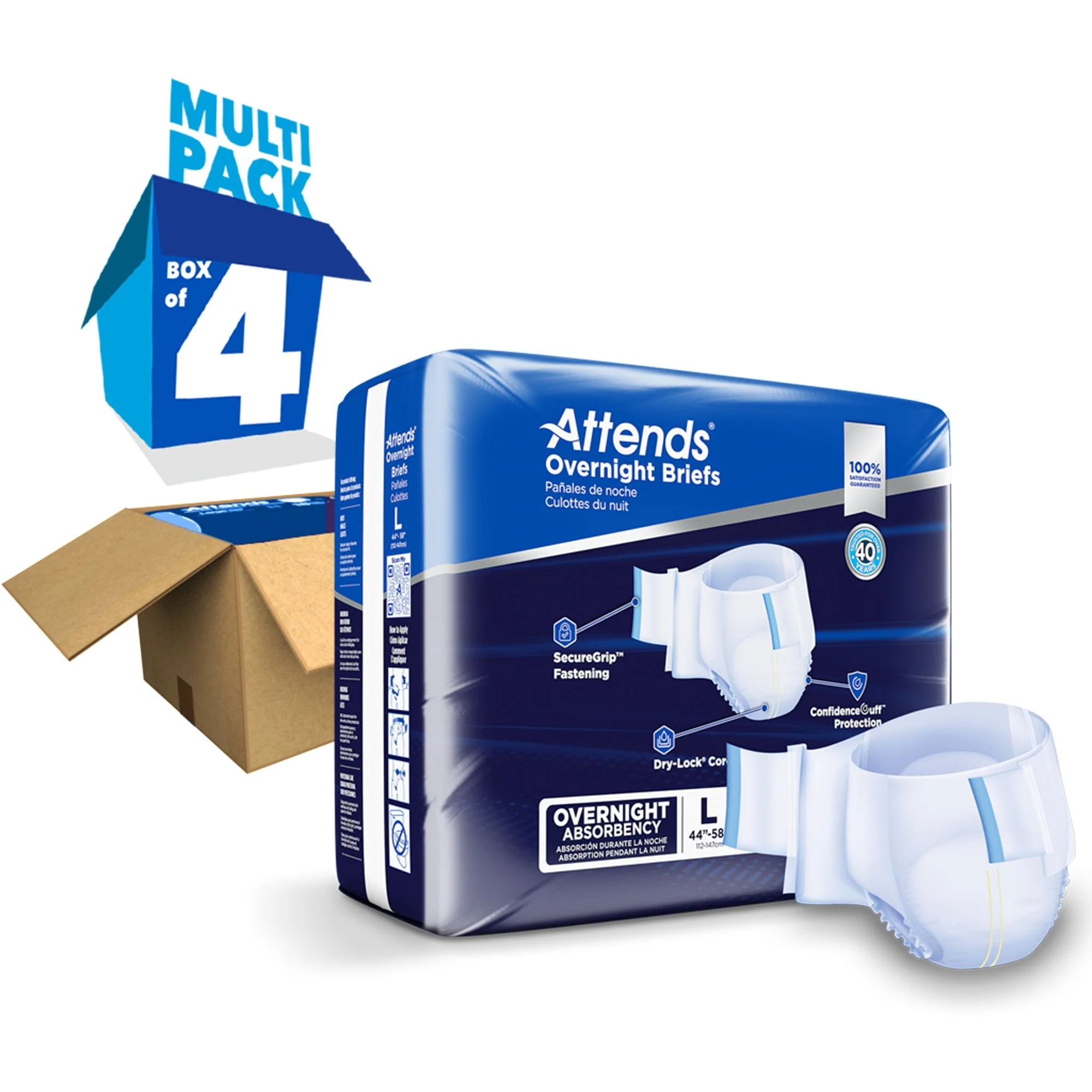 Attends Healthcare Products Attends Briefs with Overnight Protection, Large (56/CS) - Image 6