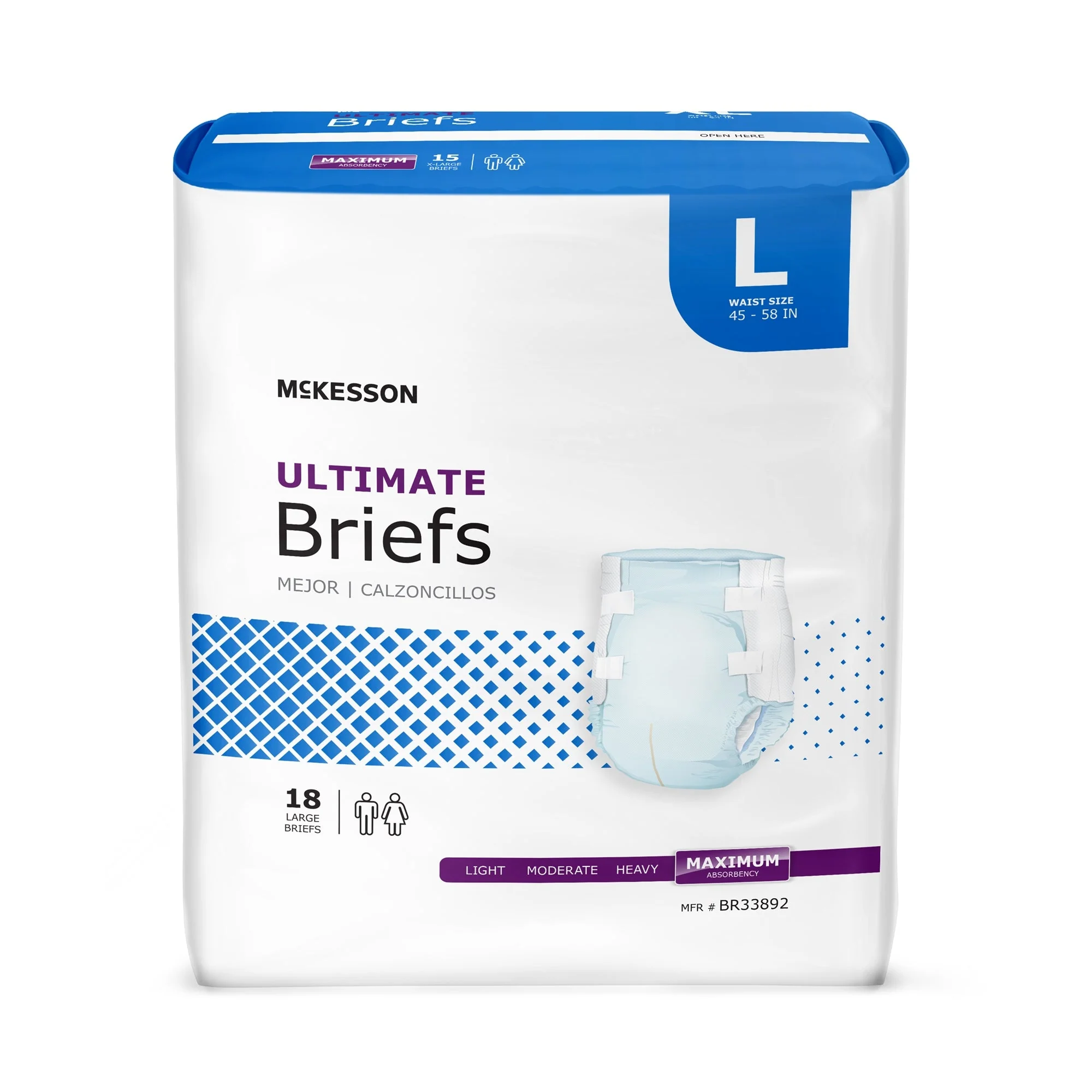 McKesson Brand McKesson Ultimate Heavy Absorbency Incontinence Brief, Large (72/CS)