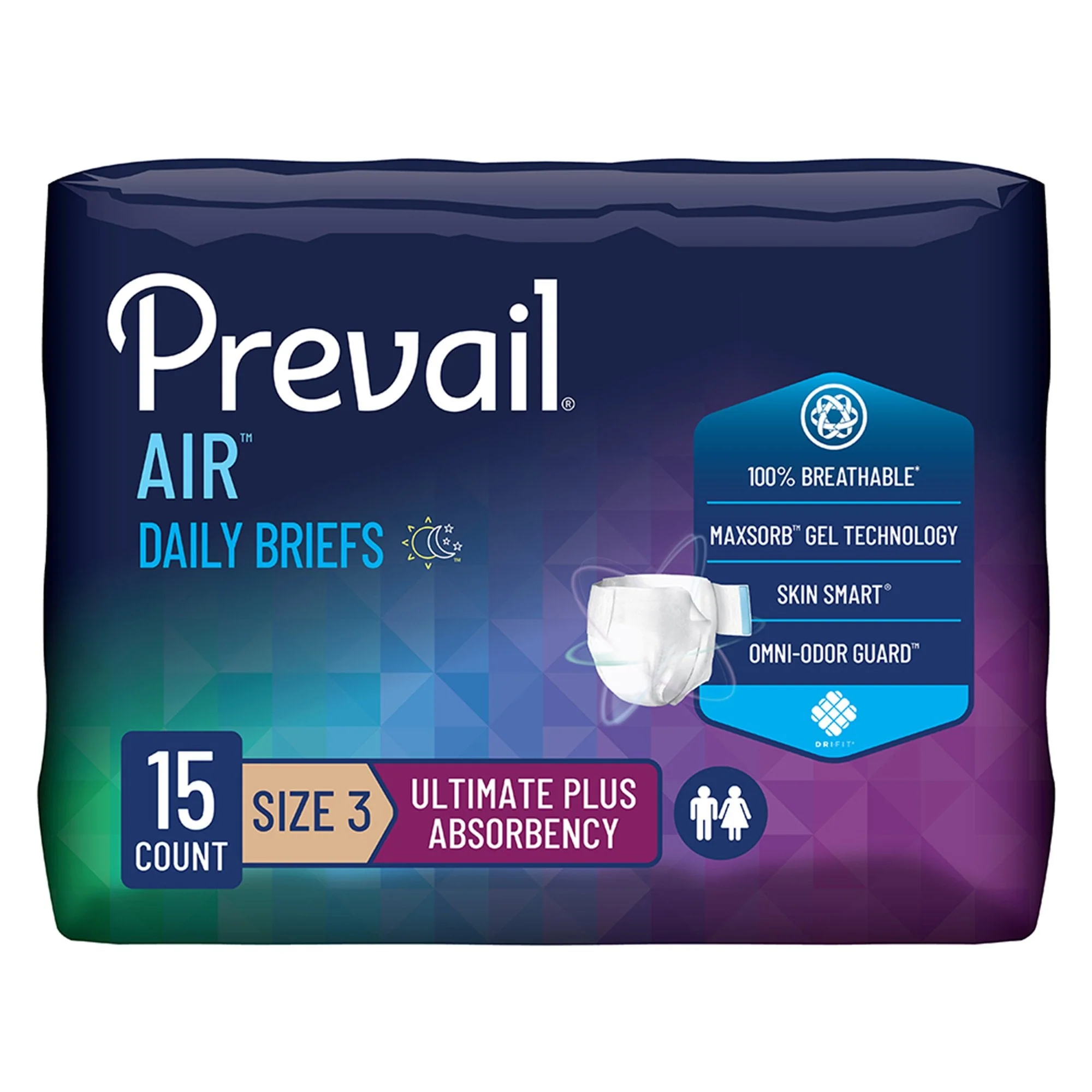 First Quality Products LLC Prevail Air Stretchable Ultimate Plus Absorbency Briefs, Size 3 (60/CS)
