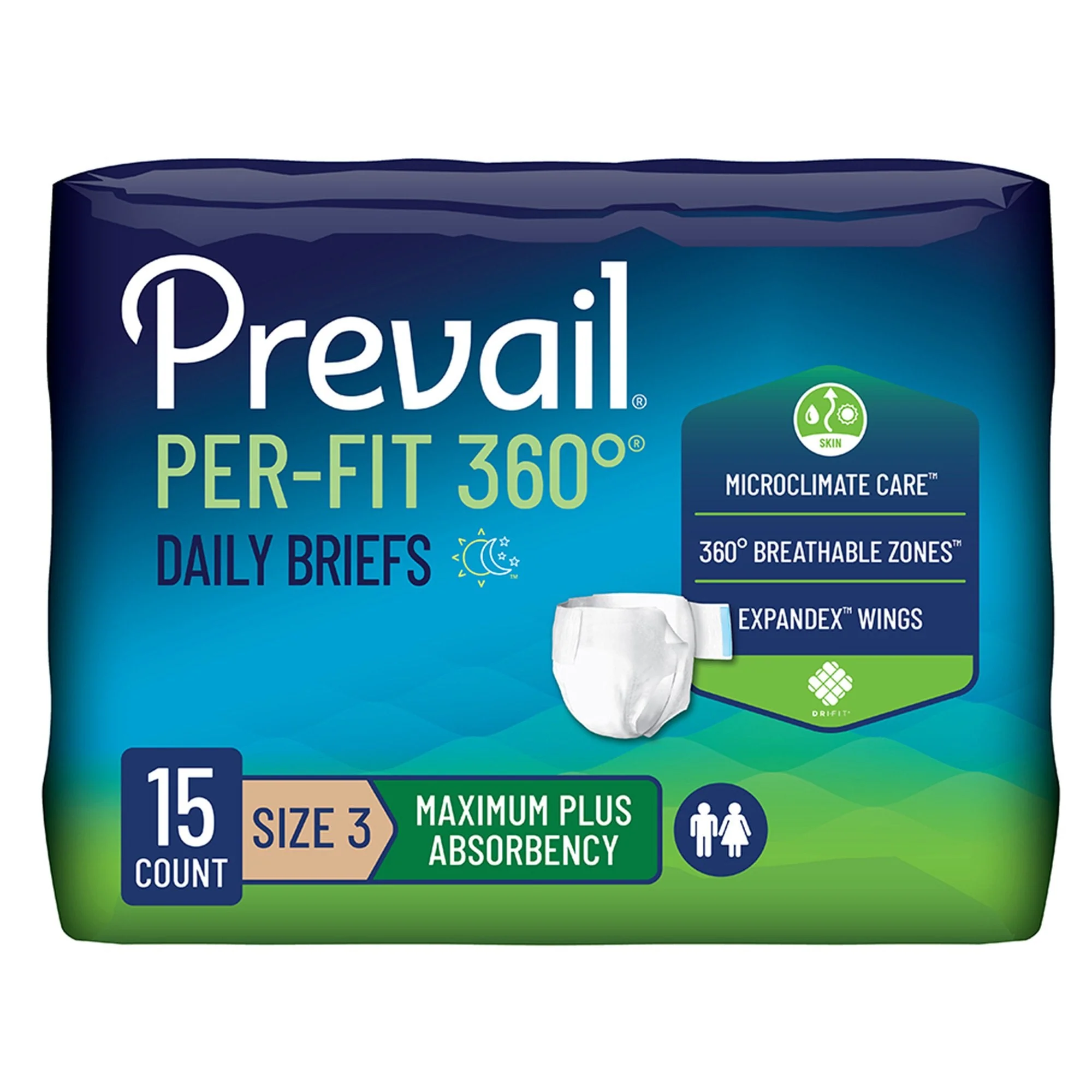 First Quality Products LLC Prevail Per-Fit 360° Daily Briefs, Maximum Plus, Size 3 (60/CS)