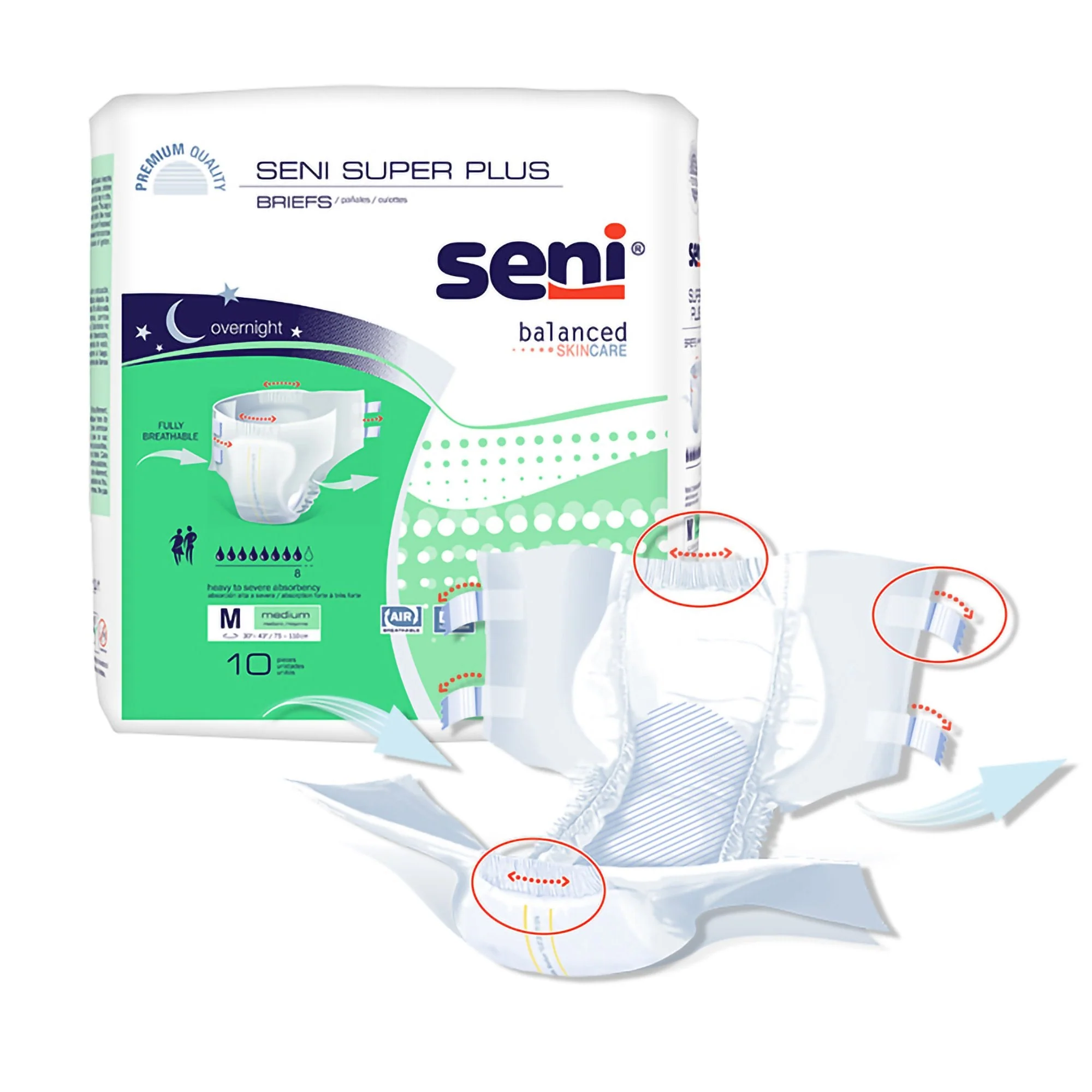TZMO USA Inc Seni Super Plus Overnight Heavy to Severe Absorbency Incontinence Brief, Medium (40/CS) - Image 6