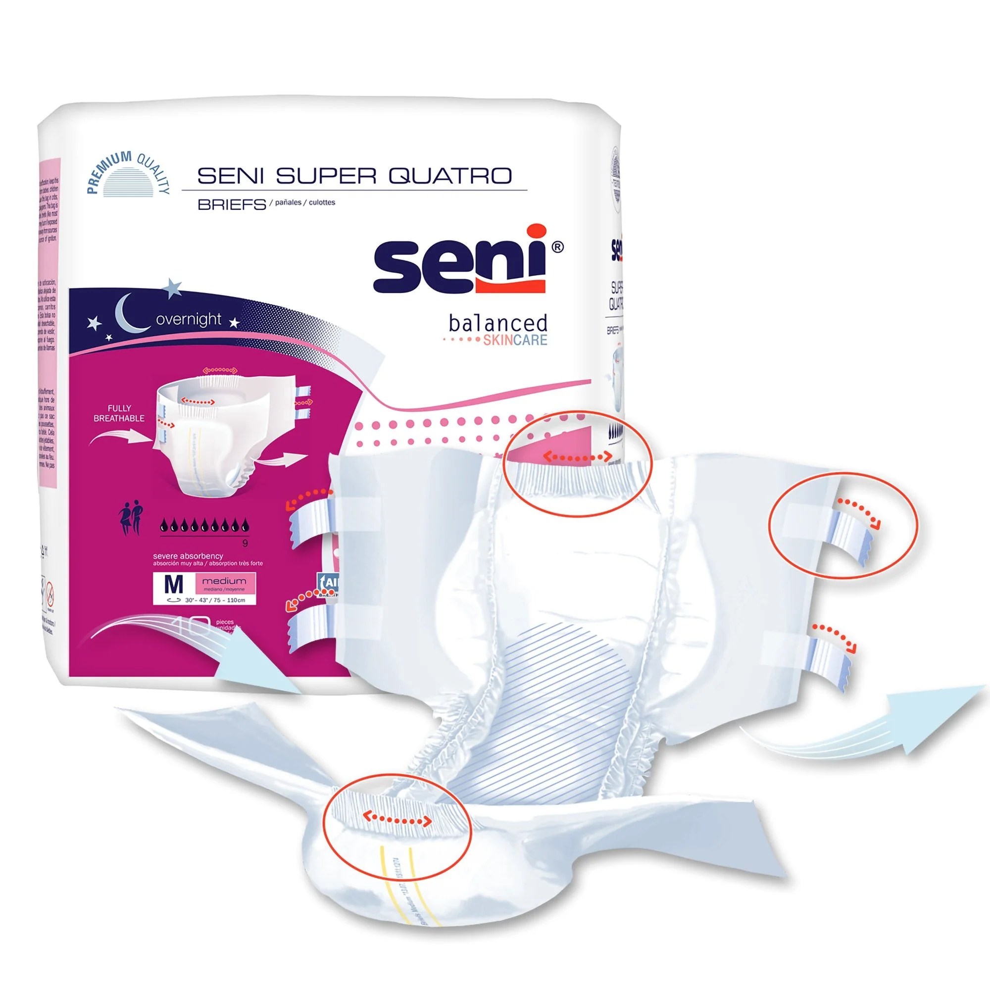 TZMO USA Inc Seni Super Quatro Severe Absorbency Incontinence Brief, Medium (40/CS) - Image 6