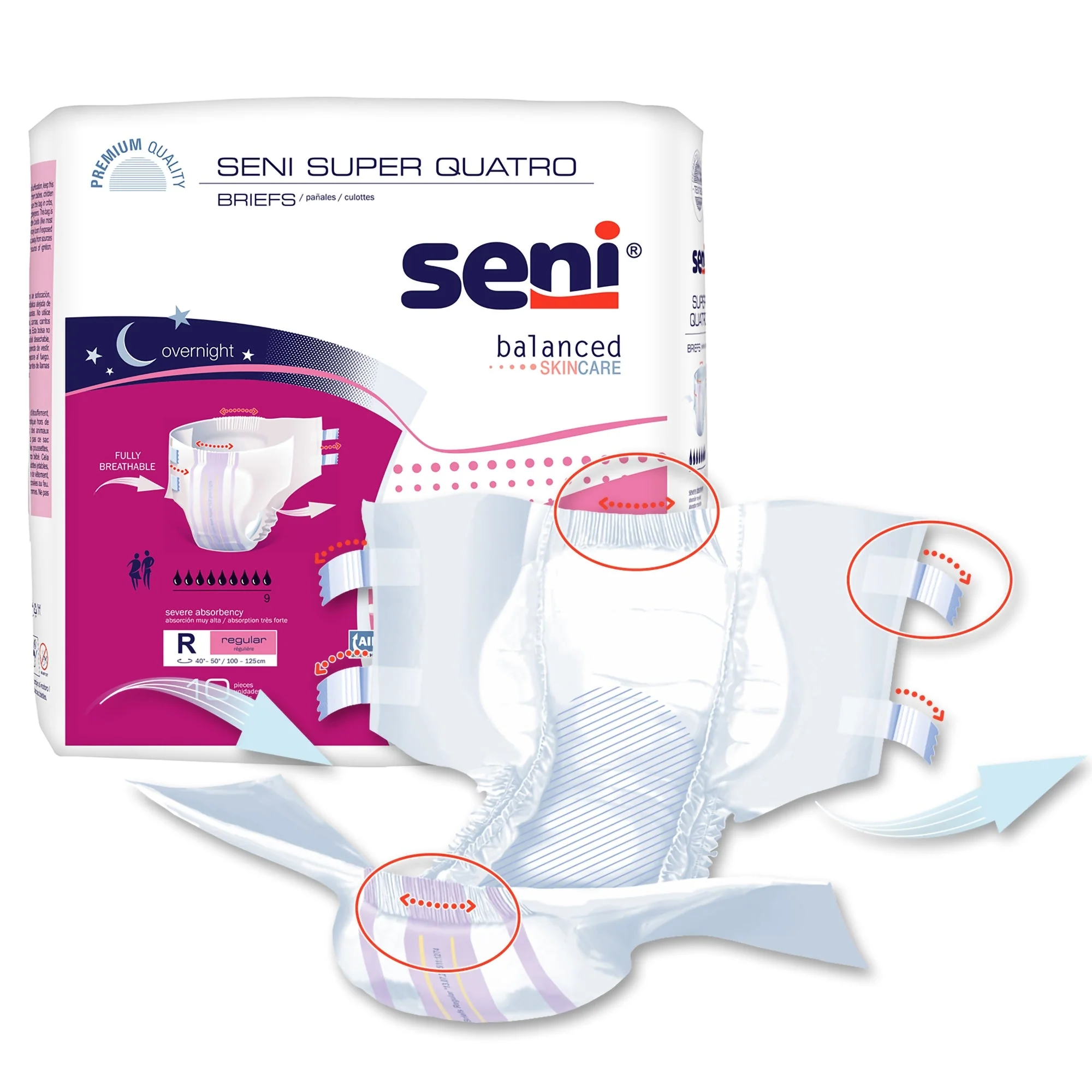 TZMO USA Inc Seni Super Quatro Severe Absorbency Incontinence Brief, Regular (40/CS) - Image 6