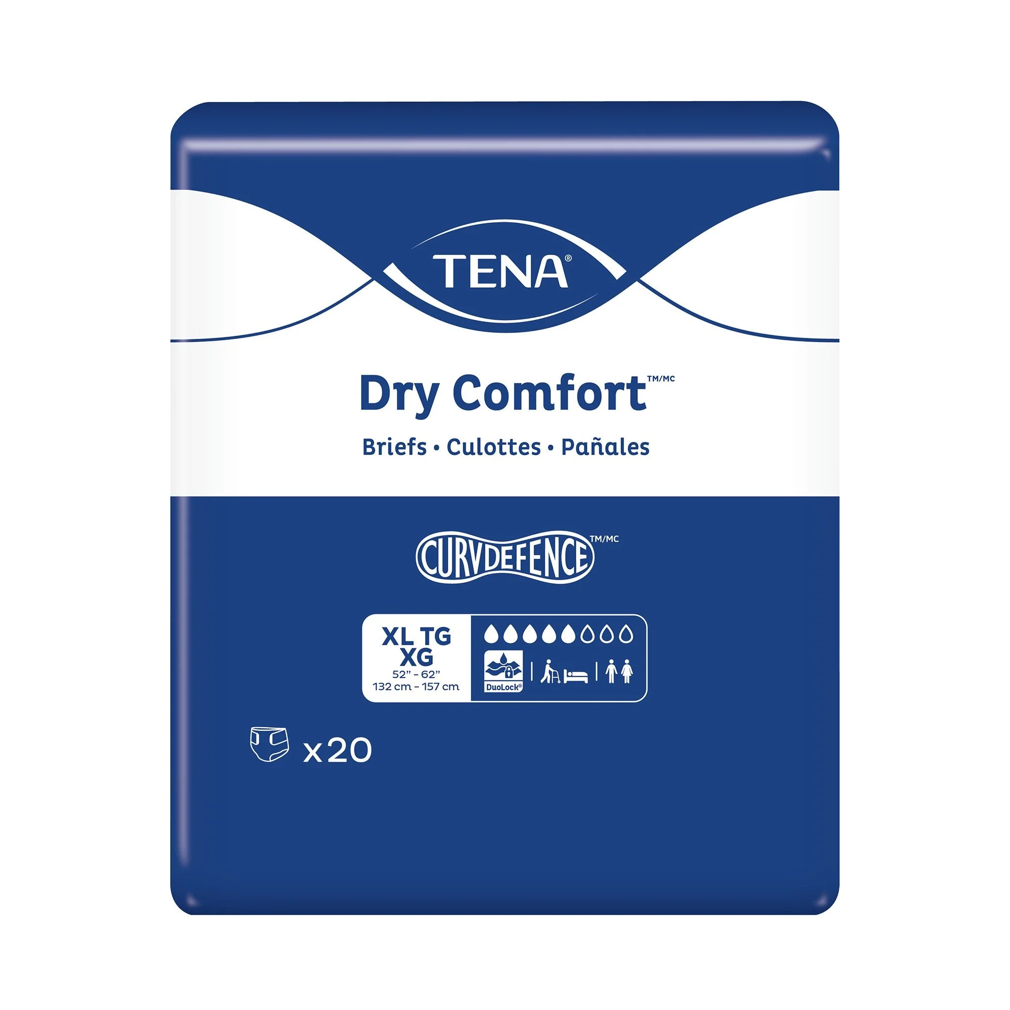 Essity HMS North America Inc Tena Dry Comfort Briefs with Curvdefence Extra Large, 52 – 62 Inch Five Drops (80/CS)
