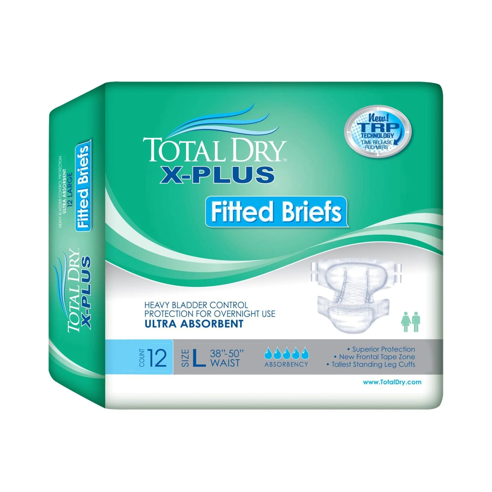 Secure Personal Care Products Total Dry X-Plus Ultra Absorbent Incontinence Brief, Large (48/CS)