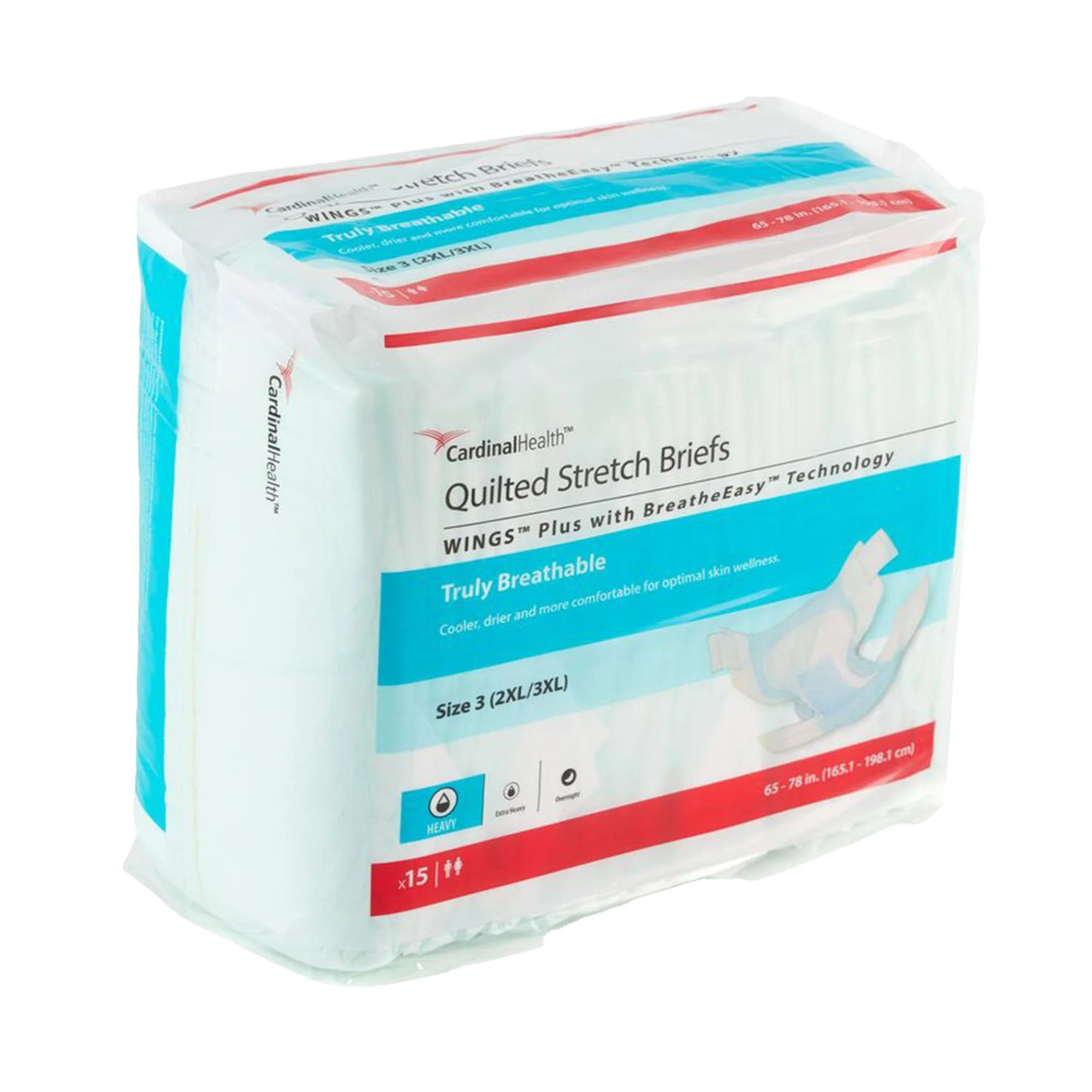 Cardinal Incontinence Brief Wings Plus Adult Size 3 / X-Large Unisex Disposable Heavy Absorbency (60/CS)