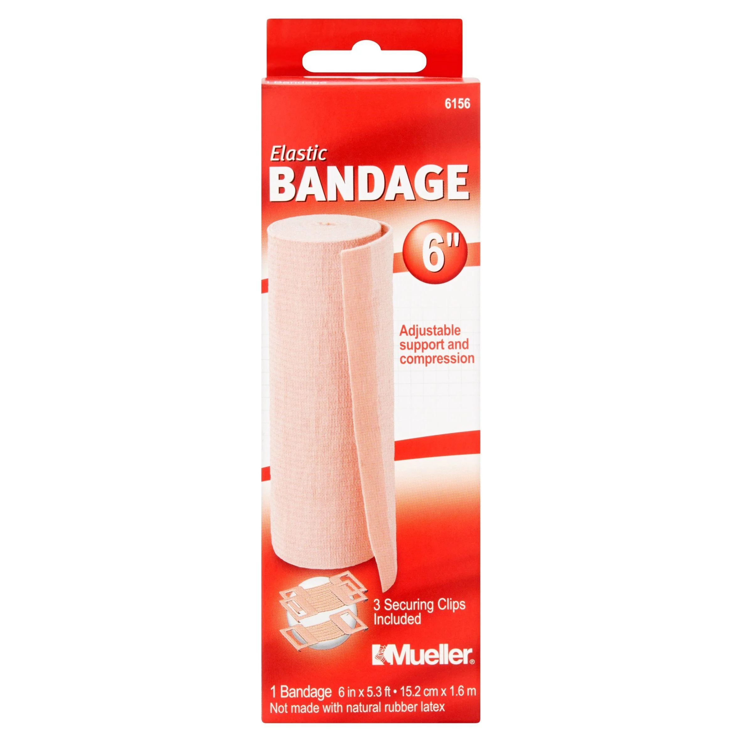 Mueller Sports Medicine Elastic Bandage Mueller 6 Inch X 5.3 Foot Clip Detached Closure Beige NonSterile Standard Compression