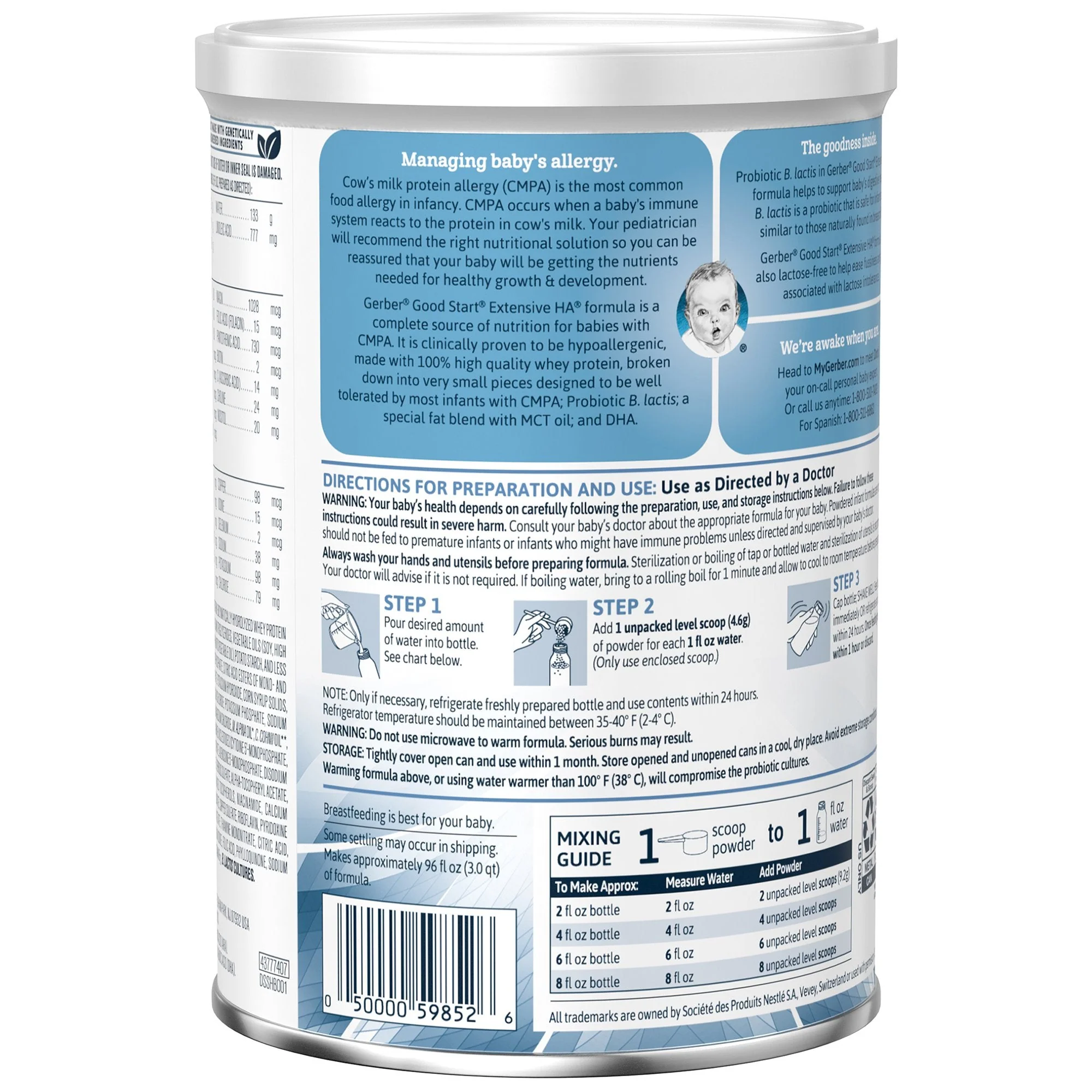 Nestle Healthcare Nutrition Gerber Extensive HA Powder Infant Formula, 14.1-ounce can (6/CS) - Image 3