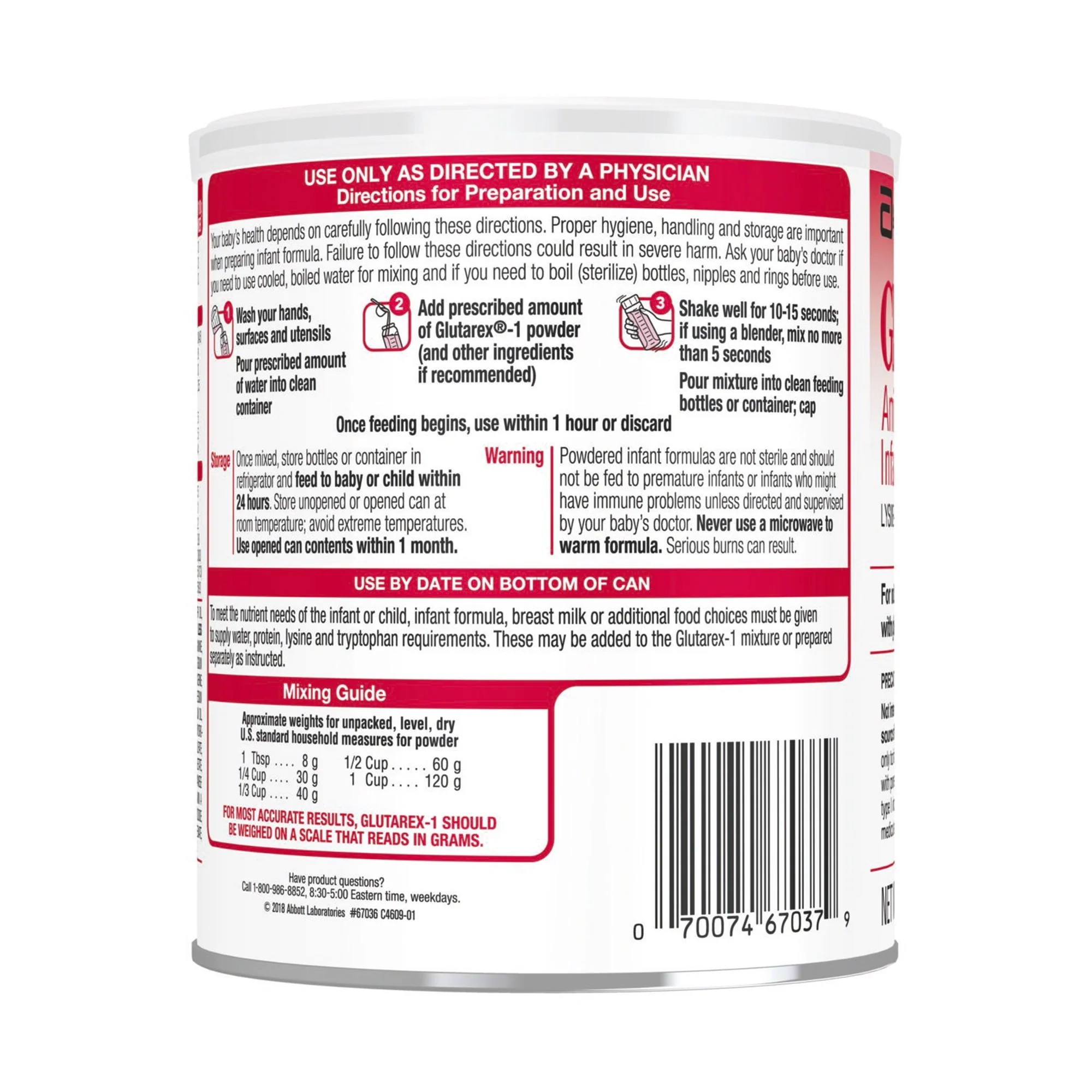 Abbott Nutrition Glutarex-1 Amino Acid-Modified Infant Formula with Iron, 14.1-ounce Can (6/CS) - Image 3