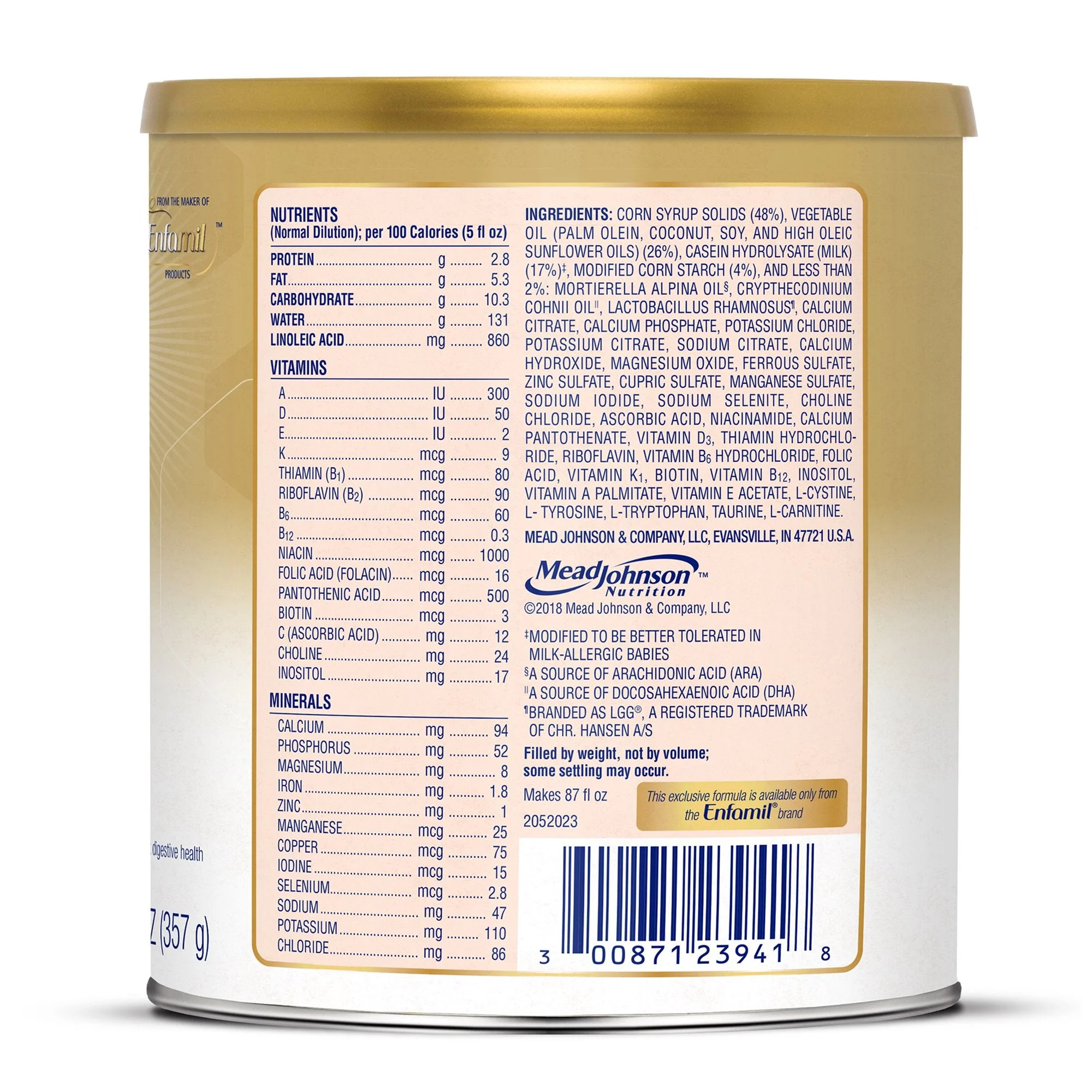 Mead Johnson Enfamil Nutramigen with Enflora LGG Powder Infant Formula, 12.6-ounce can (6/CS) - Image 2