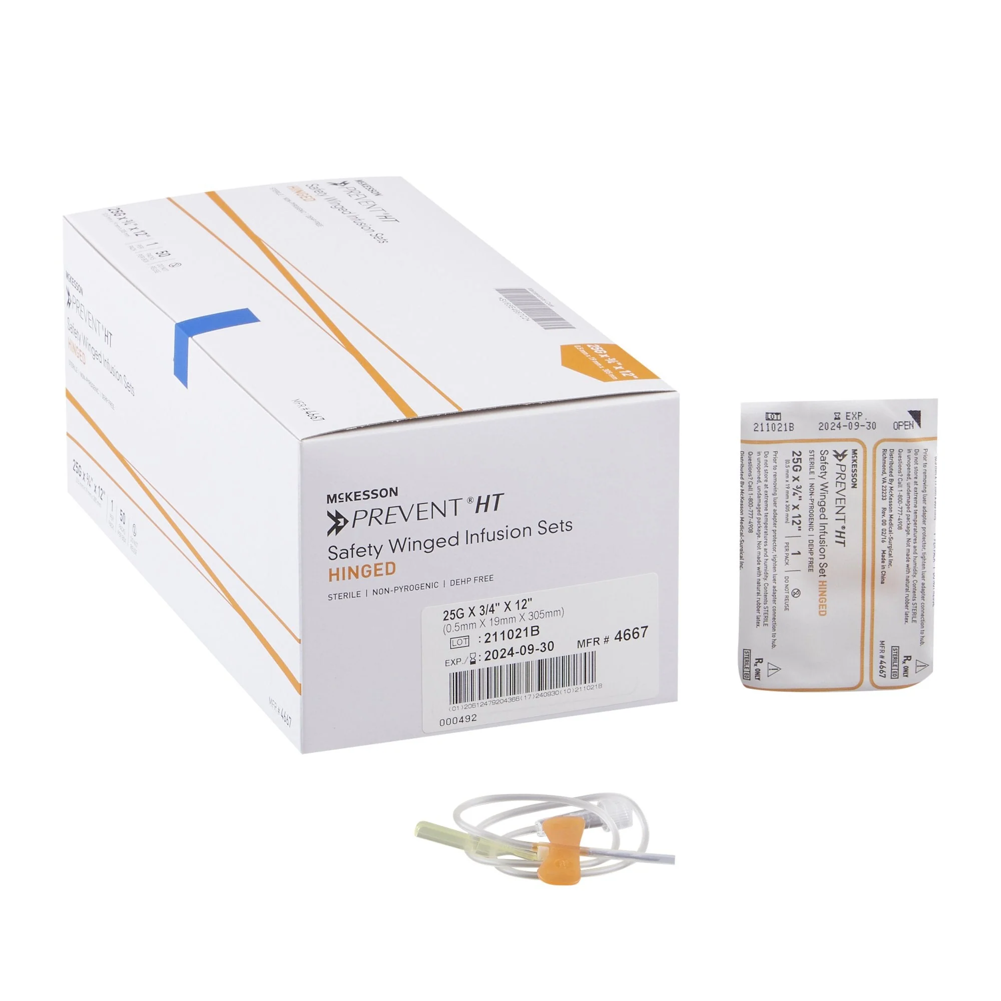 Infusion Set McKesson Prevent 25 Gauge 3/4 Inch 12 Inch Tubing Without Port