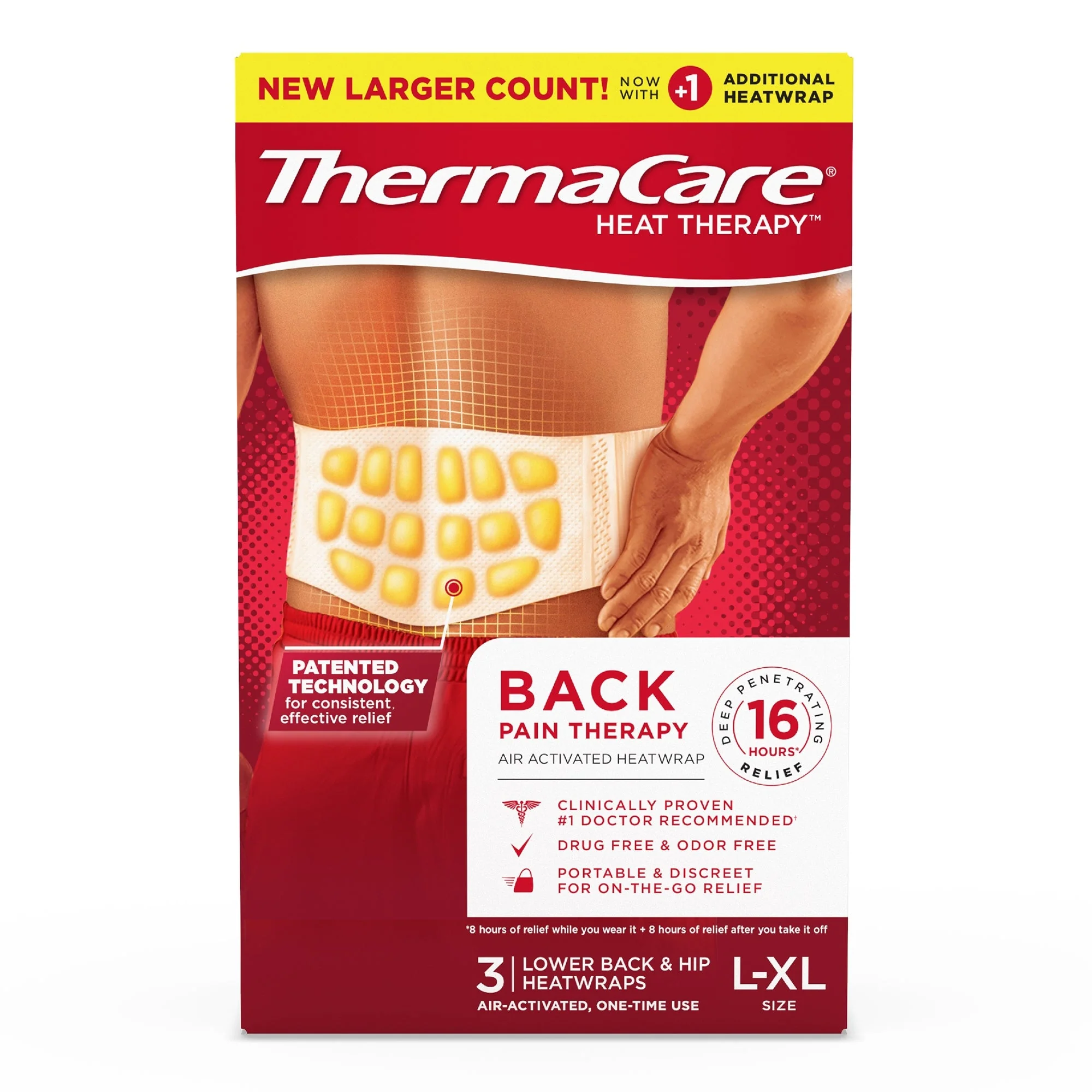 Emerson Healthcare ThermaCare Back Pain Therapy Heatwraps L-XL (36/CS)