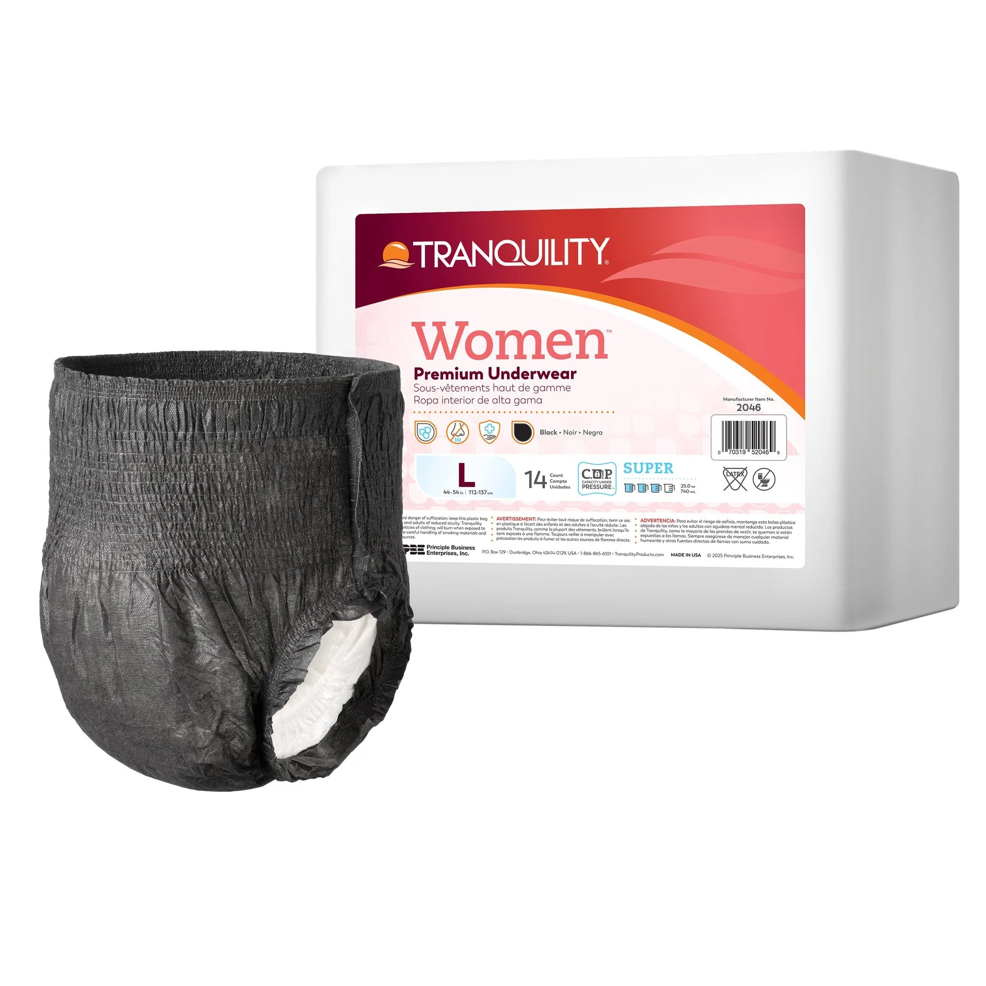Principle Business Enterprises Absorbent Underwear Tranquility Pull On with Tear Away Seams Adult Large Female Disposable Heavy Absorbency (56/CS)
