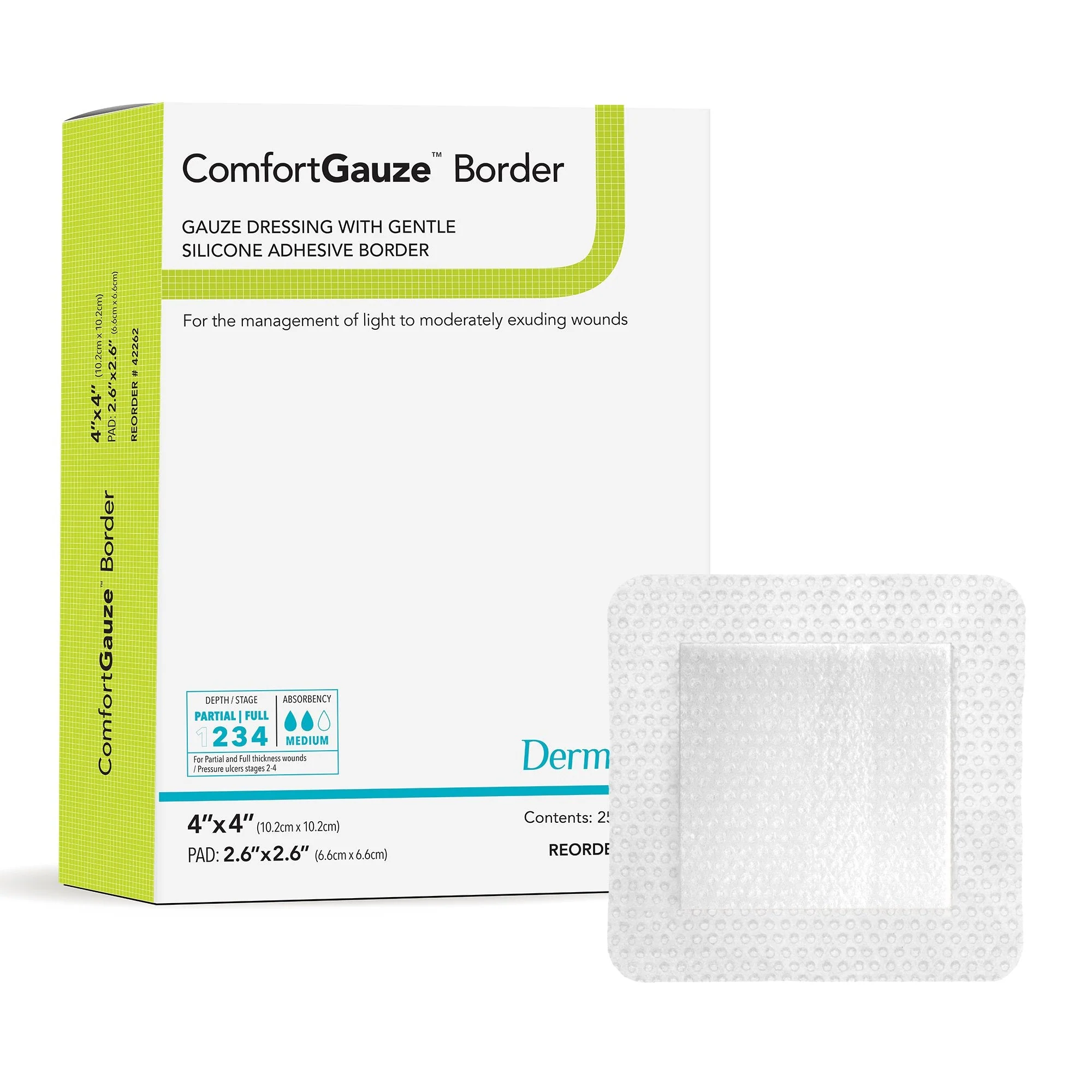 Sion Brands LLC ComfortGauze Island Dressing with Silicone Border, 4 x 4 Inch (25/BX)