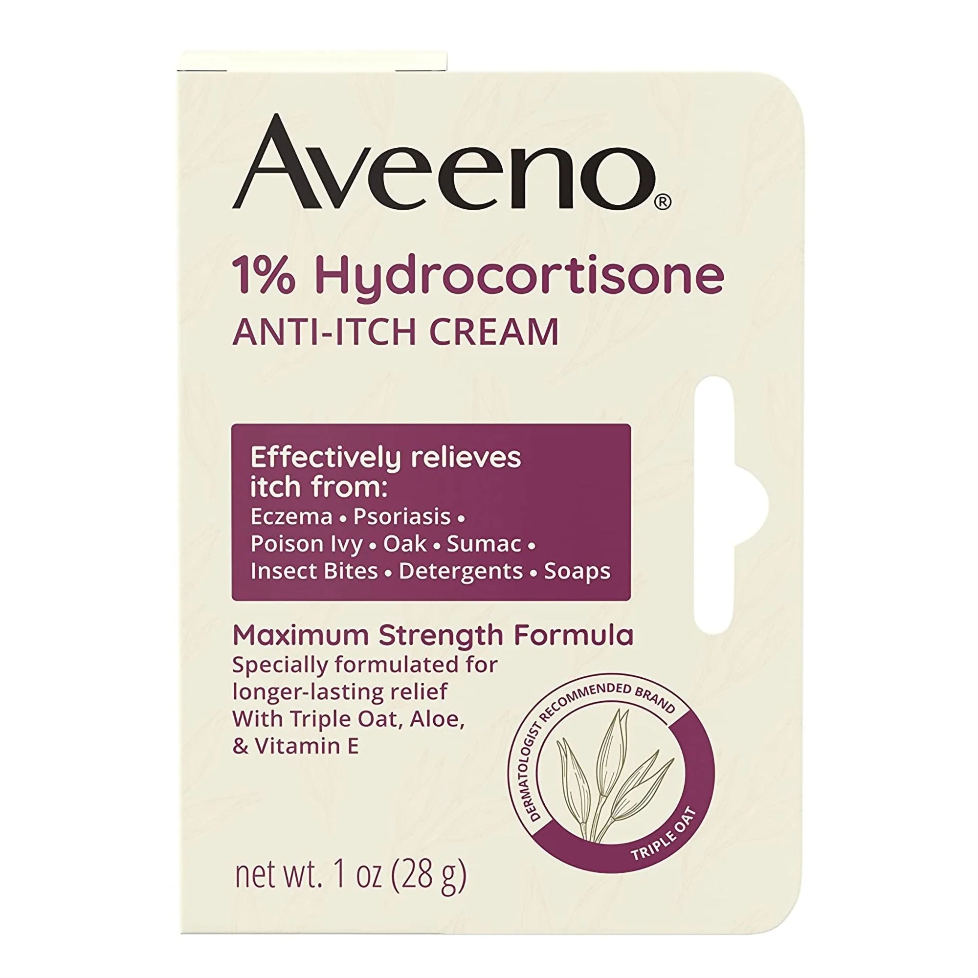 J & J Sales Aveeno Active Naturals 1% Hydrocortisone Anti-Itch Cream, Maximum Strength