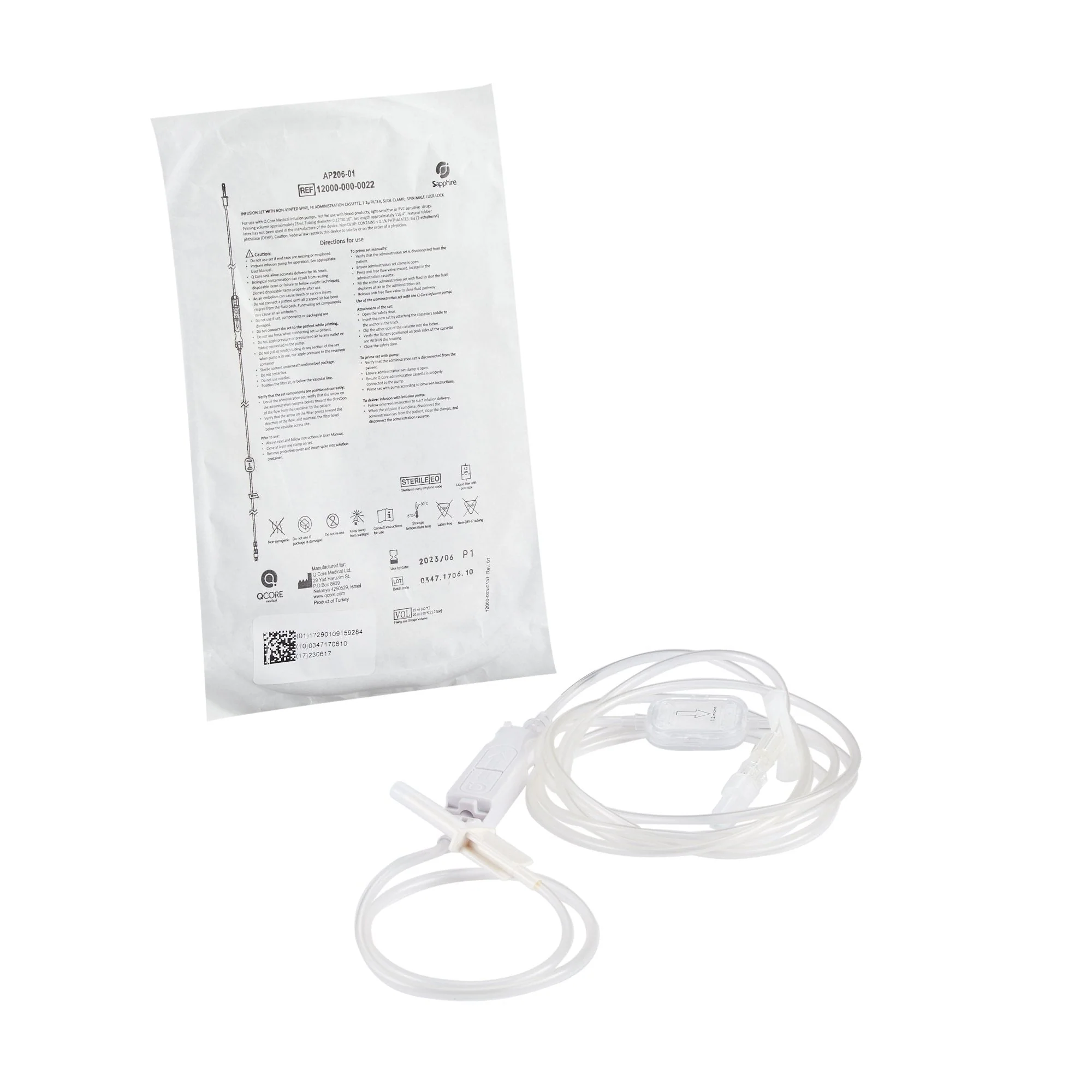 IV Pump Set Sapphire Pump 1 Port 20 Drops / mL Drip Rate 1.2 Micron Filter 116 Inch Tubing Solution