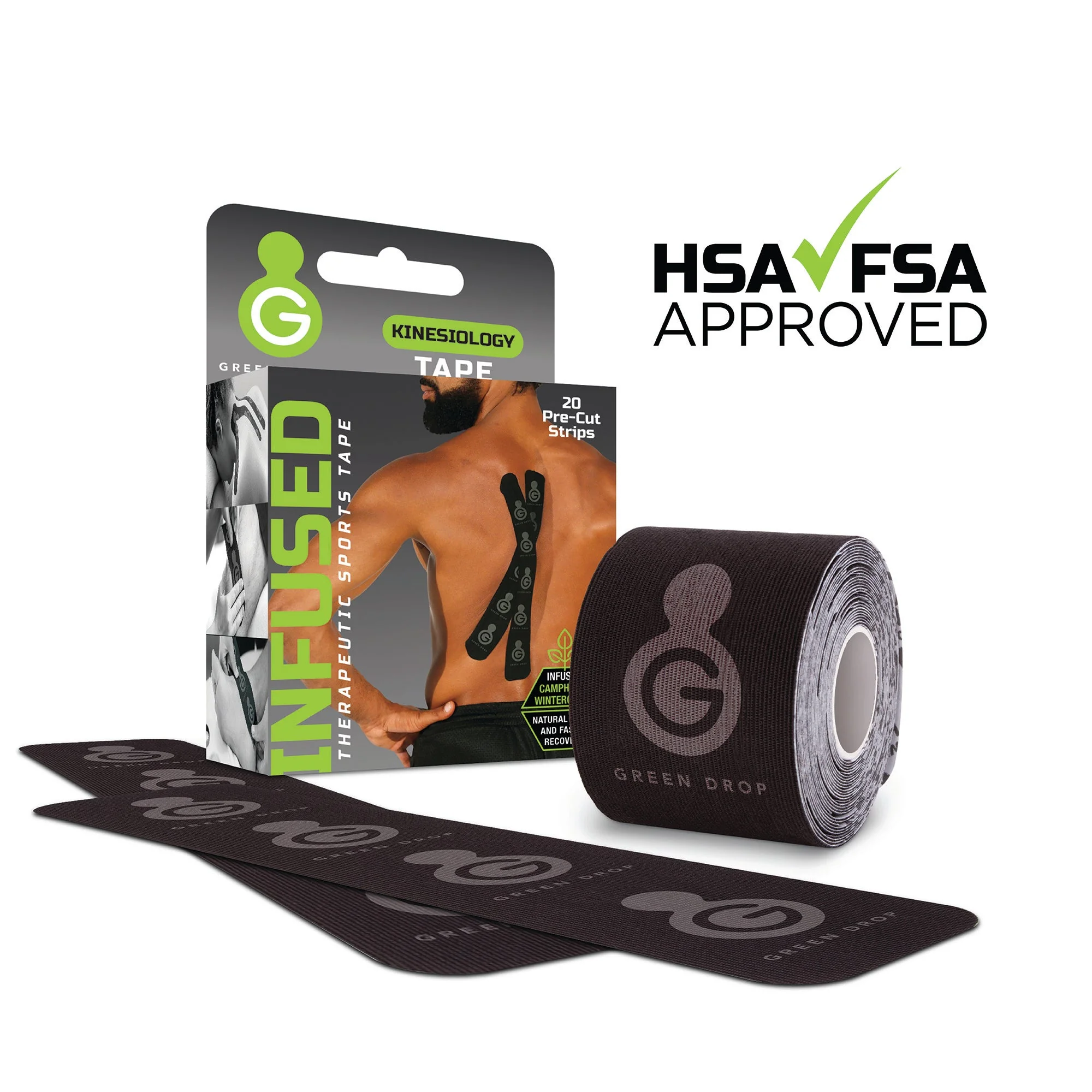 Green Drop Compression LLC Green Drop Sports Tape, Infused Kinesiology Tape for Recovery (200/CS)