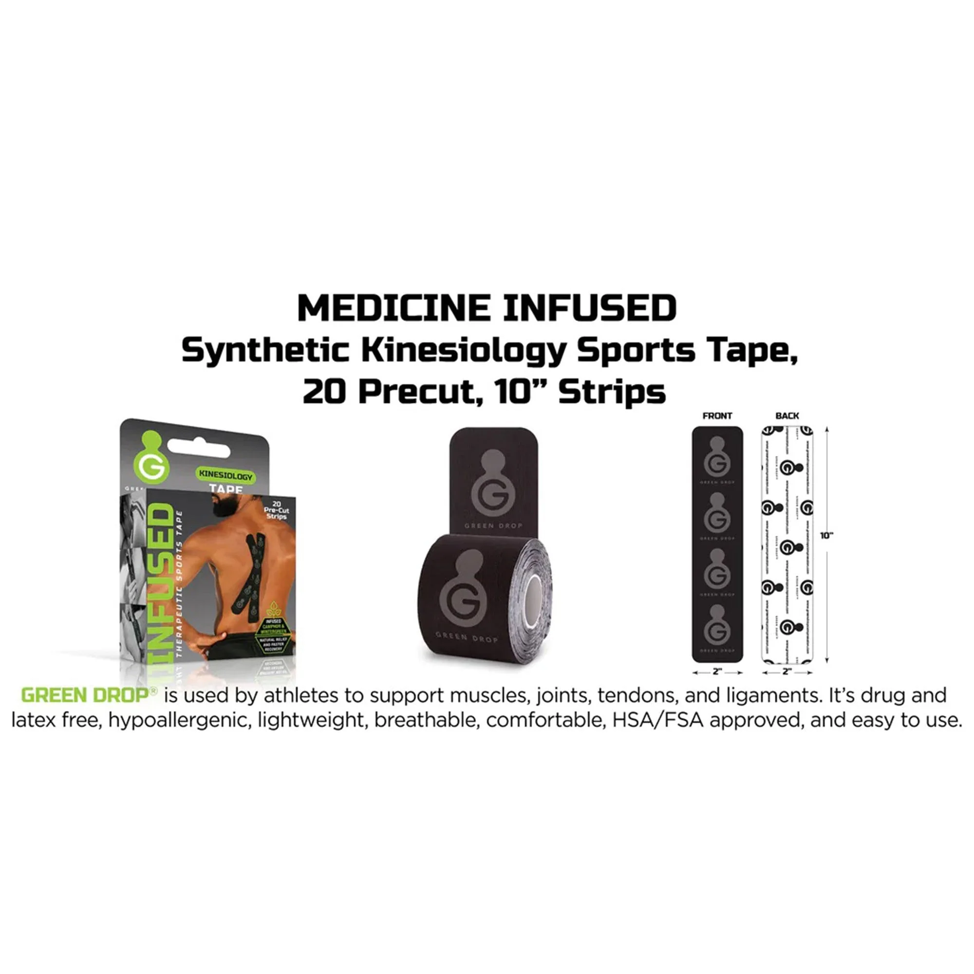 Green Drop Compression LLC Green Drop Sports Tape, Infused Kinesiology Tape for Recovery (200/CS) - Image 4