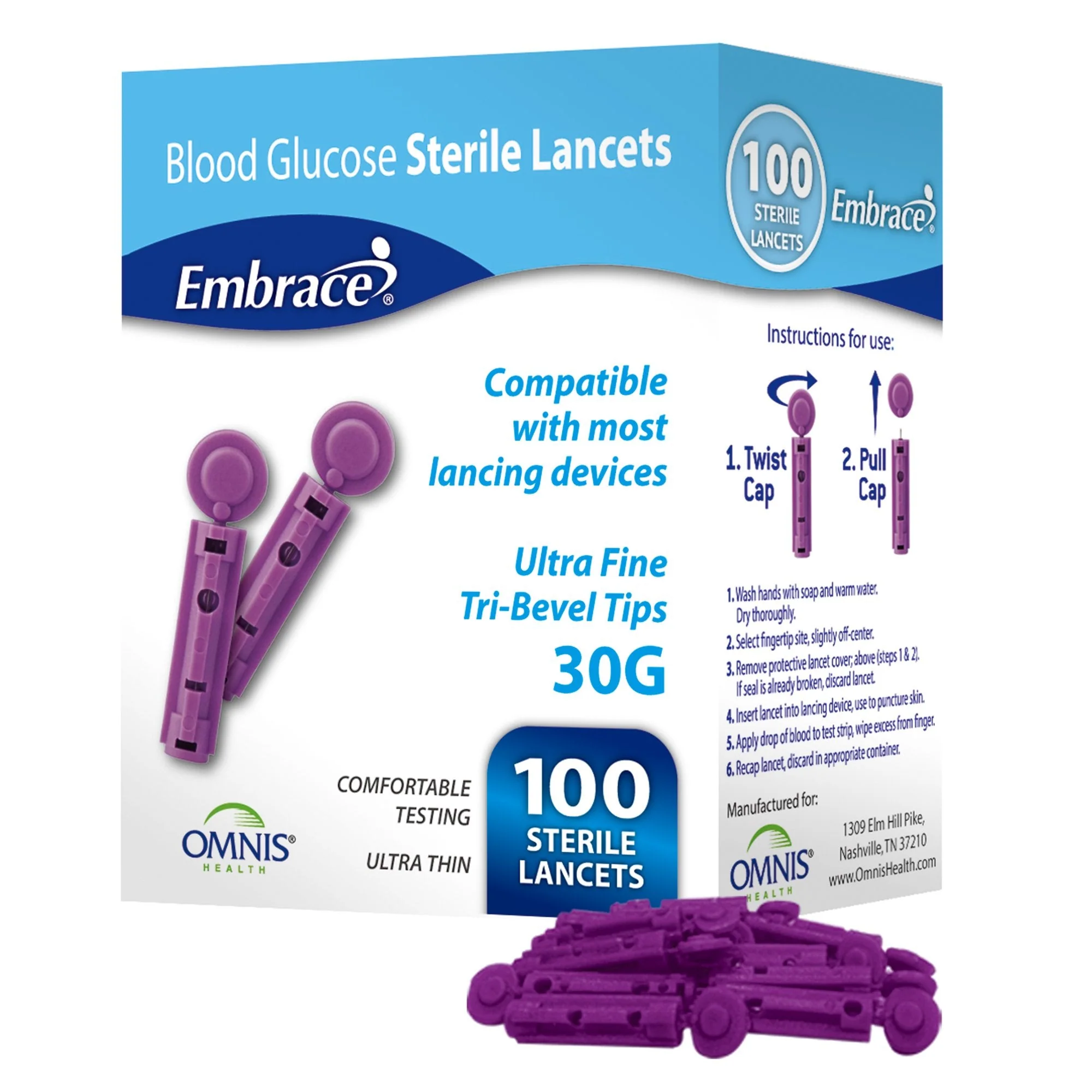 Omnis Health Embrace Safety Lancets, 30 Gauge (5000/CS)