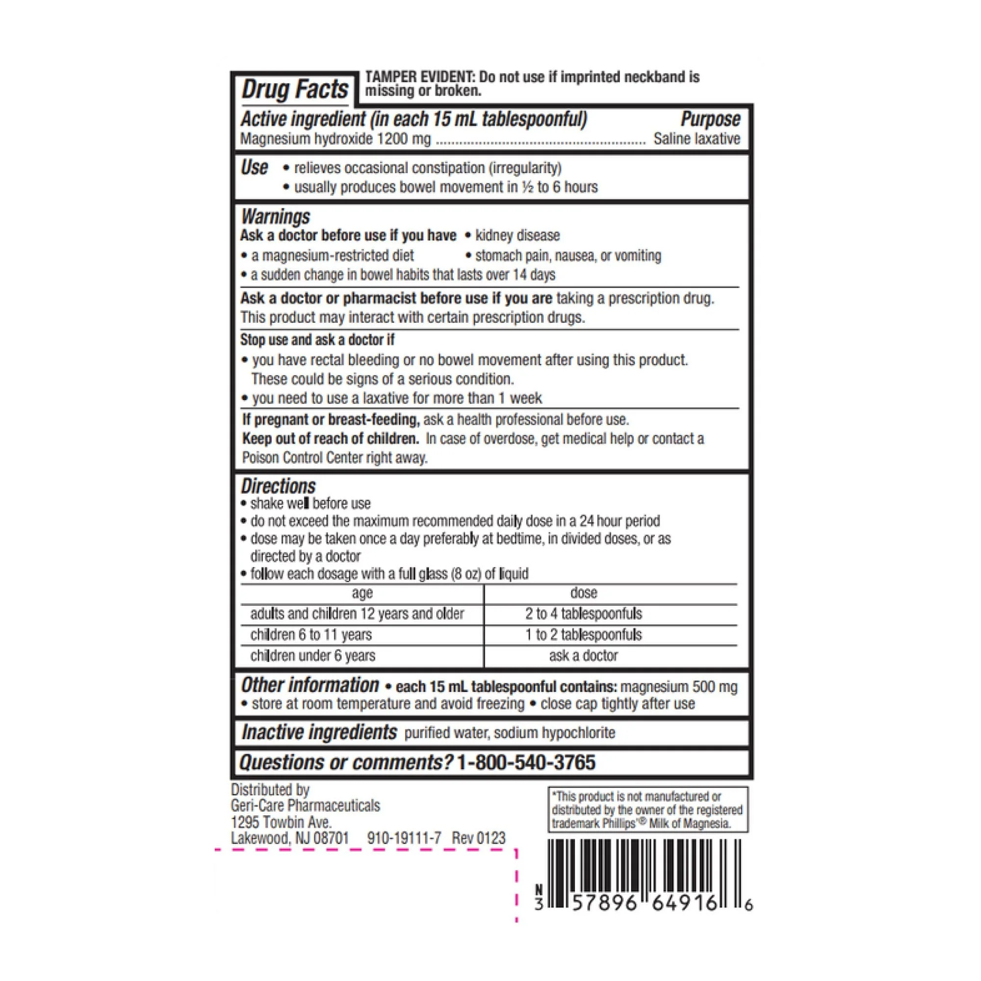 Geri-Care Geri-Care Magnesium Hydroxide Laxative (12/CS) - Image 2