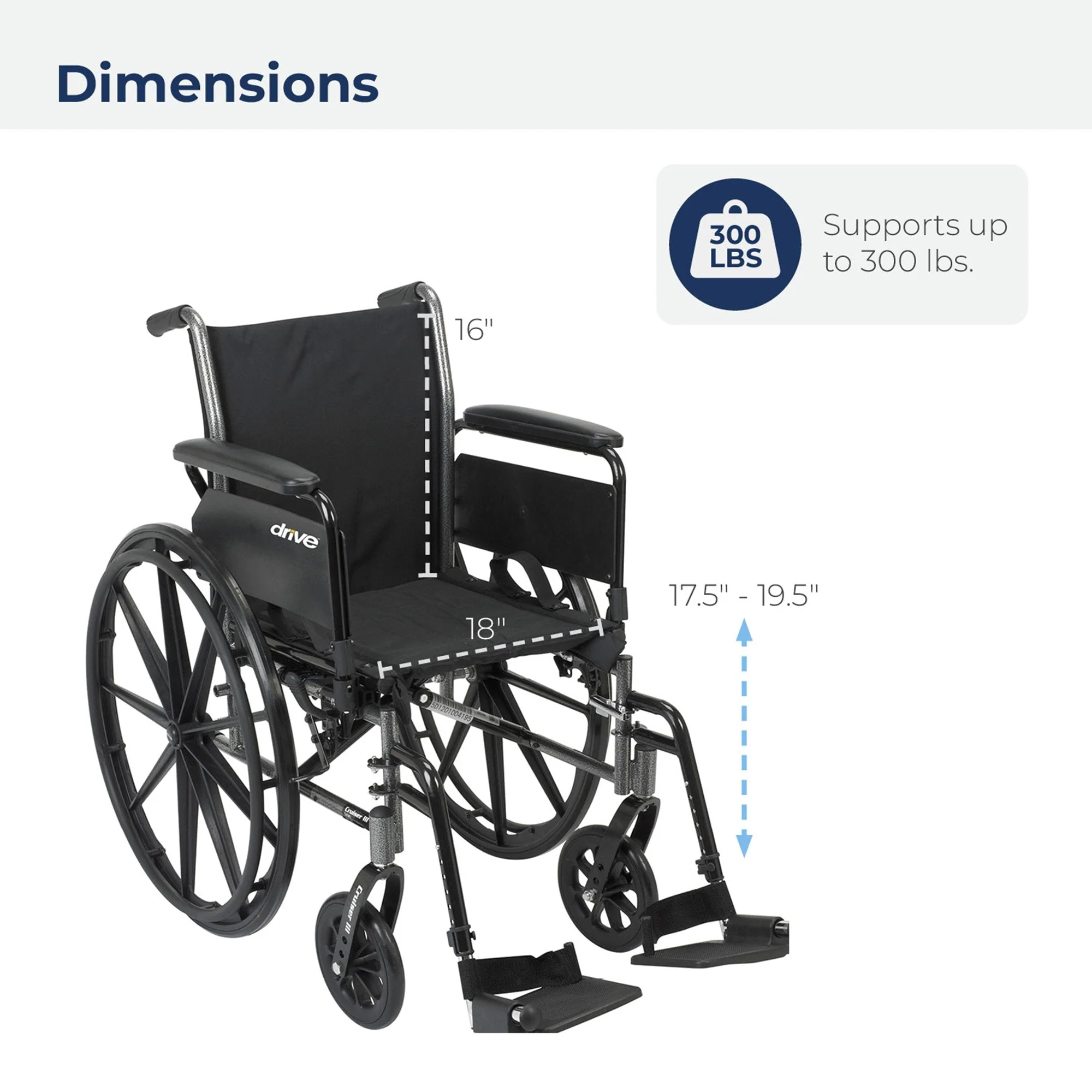 Drive DeVilbiss Healthcare drive Cruiser III Lightweight Wheelchair, 18-inch Seat Width - Image 2
