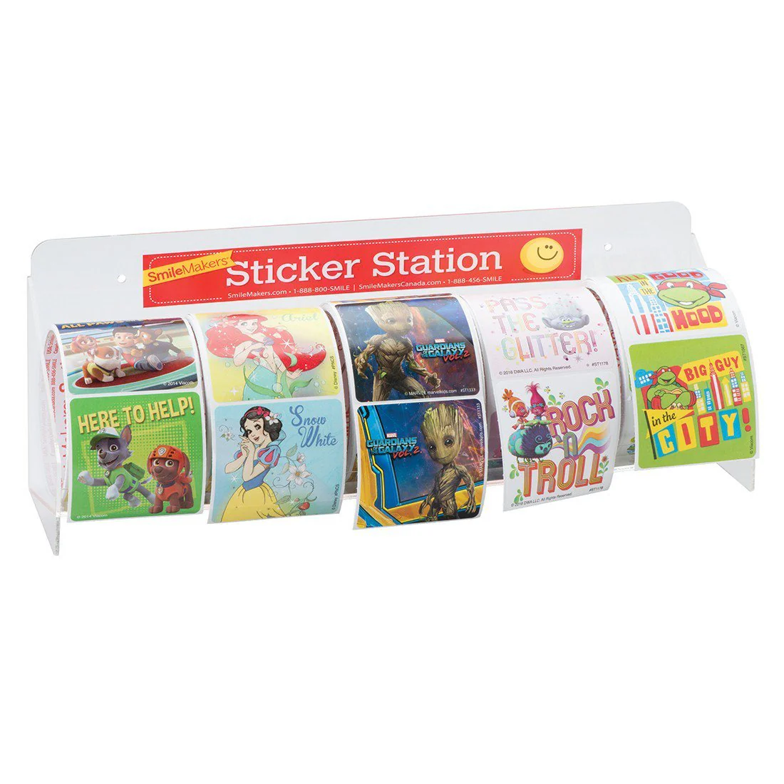 SmileMakers Sticker Dispenser Clear Acrylic Manual 4-5 Roll Surface Mount