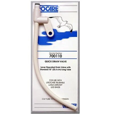 Long DrainTube Urocare Quick Drain Valve Standard, 0.25 I.D. X 10 Long Inch, White rubber and Plastic, NonSterile For Urocare Reusable Latex Leg Bags and Urocare Male Urinal Sheaths Only