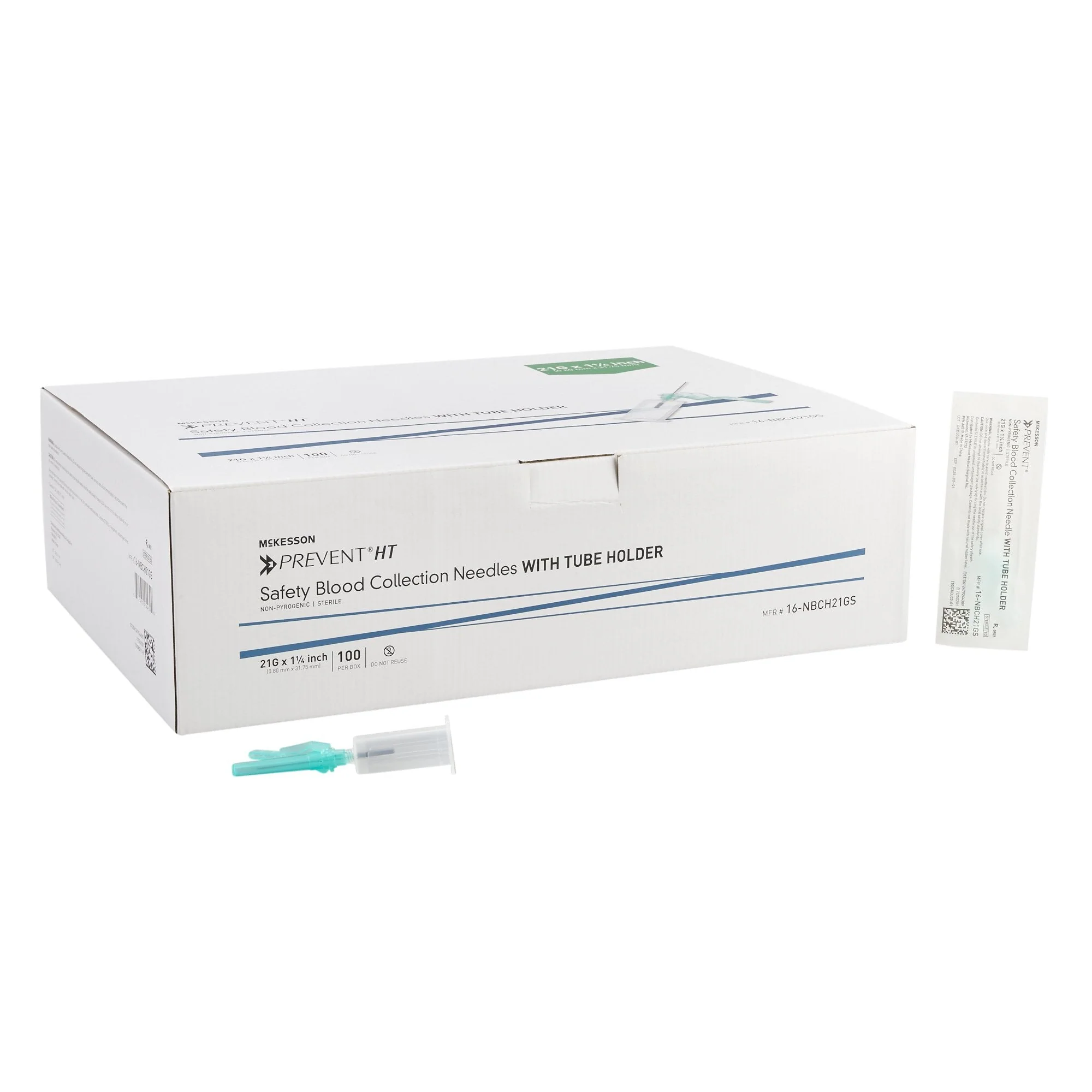 McKesson Prevent HT Blood Collection Needle with Holder 21 Gauge 1-1/4 Inch Needle Length Safety Needle Without Tubing Sterile