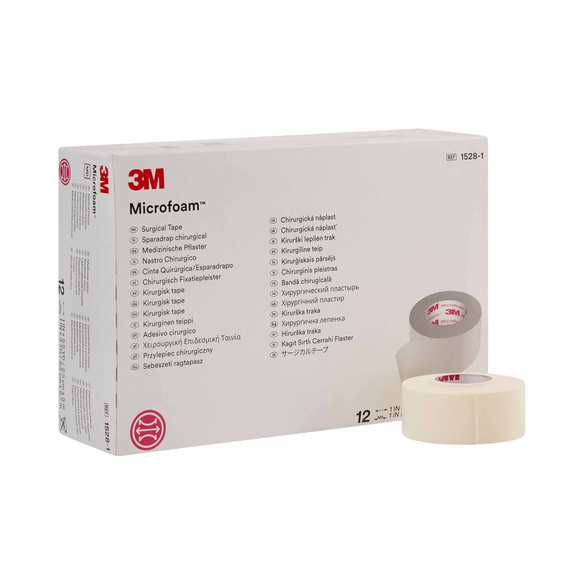 Solventum Corporation 3M Microfoam Foam / Acrylic Adhesive Medical Tape, 1 Inch x 5-1/2 Yard, White (72/CS)