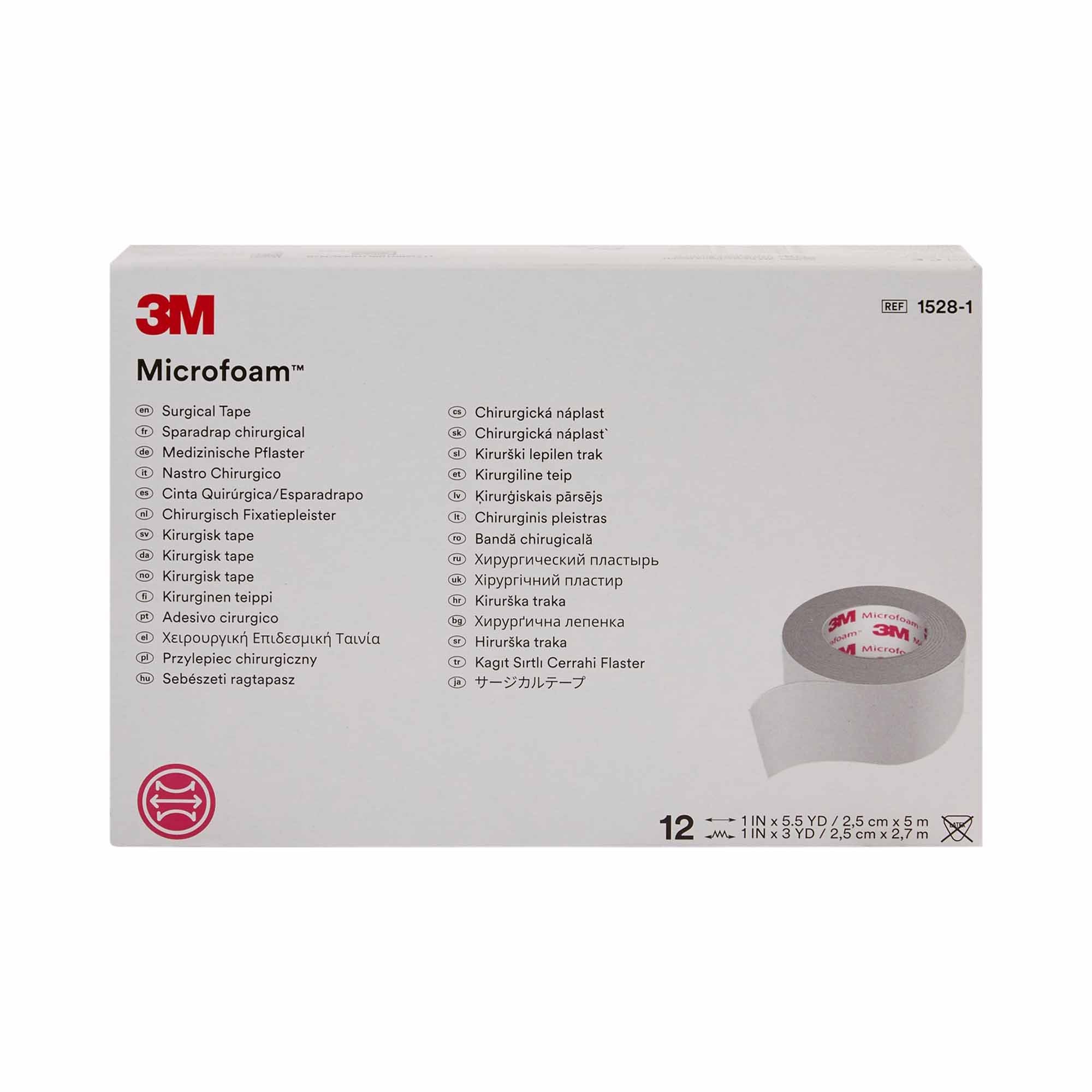 Solventum Corporation 3M Microfoam Foam / Acrylic Adhesive Medical Tape, 1 Inch x 5-1/2 Yard, White (72/CS) - Image 2