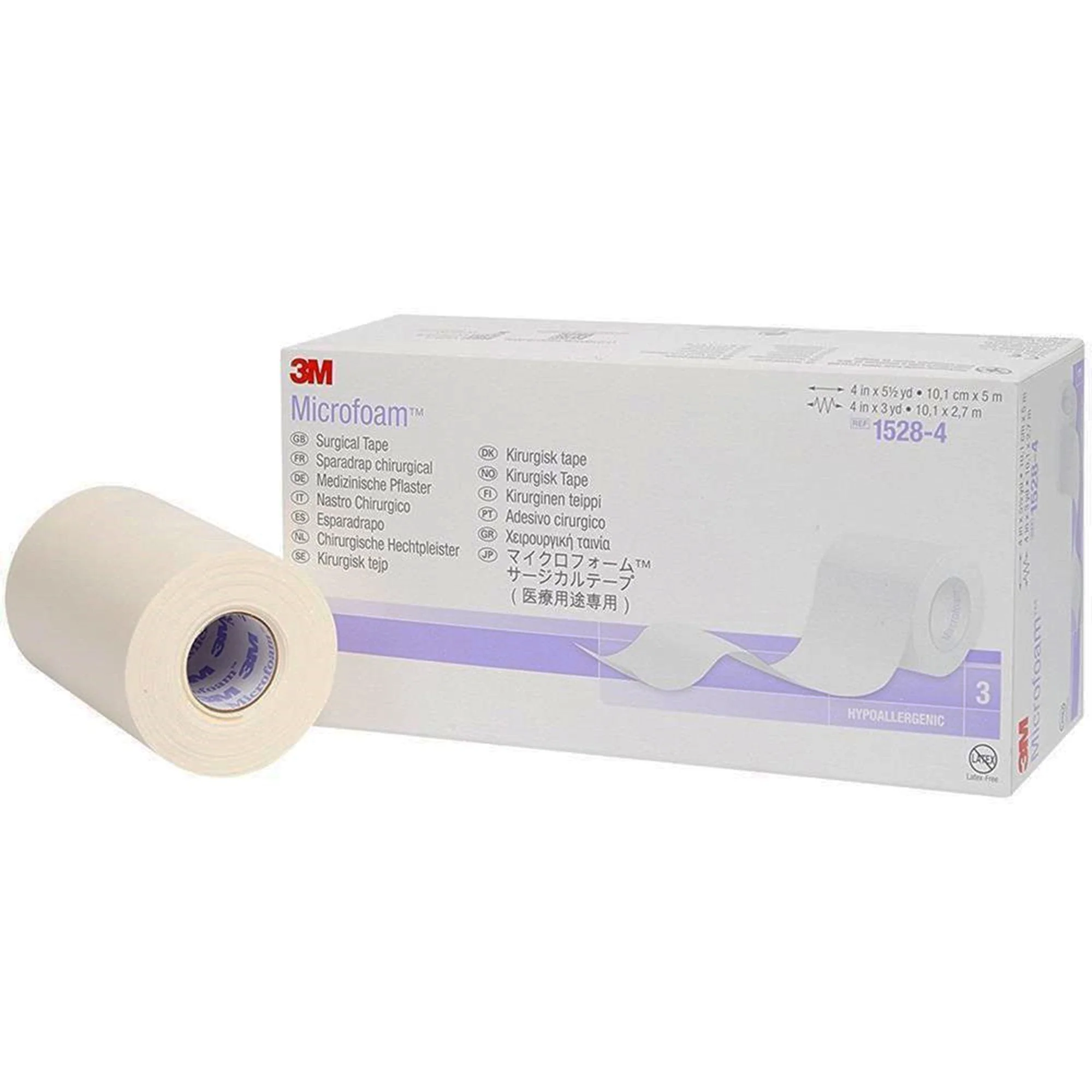 Solventum Corporation 3M Microfoam Foam / Acrylic Adhesive Medical Tape, 4 Inch x 5-1/2 Yard, White (18/CS)