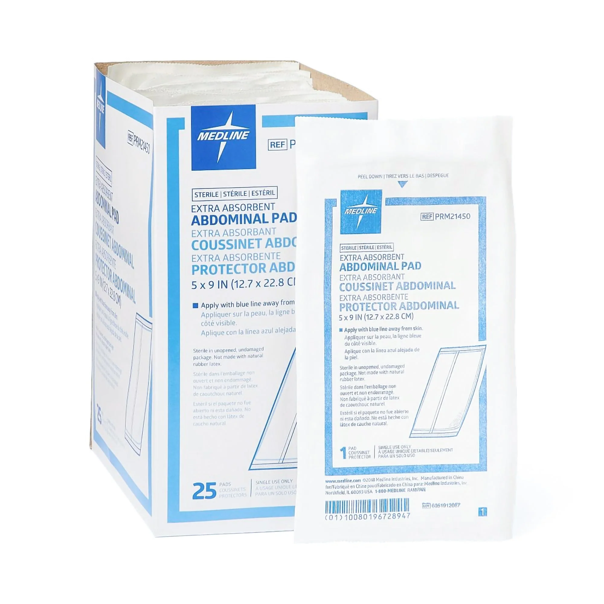 Medline Abdominal Pad Medline Essentials 5 X 9 Inch Sterile 1 per Pack (PRM21450 / CS)