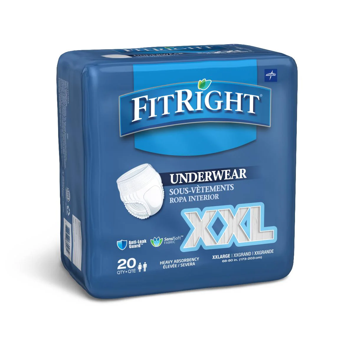 Medline Absorbent Underwear FitRight Bariatric Pull On with Tear Away Seams Adult 2X-Large Unisex Disposable Heavy Absorbency (FIT700A / CS)