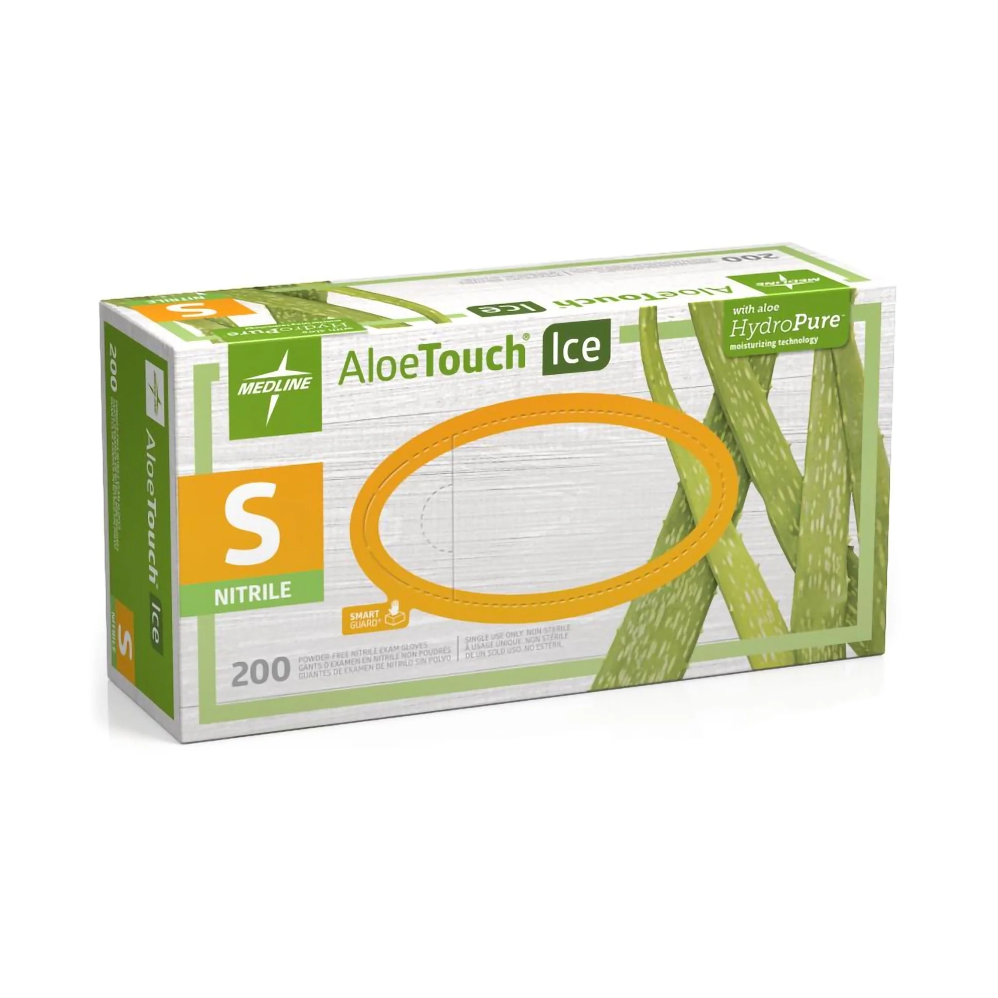 Medline Exam Glove Aloetouch Ice Small 200 per Box NonSterile Nitrile Standard Cuff Length Textured Fingertips Green Chemo Tested (MDS195284 / CS)