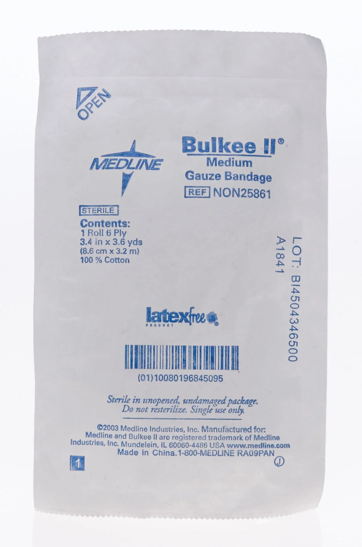 Medline Fluff Bandage Roll Bulkee II 3-2/5 Inch X 3-3/5 Yard 6-Ply Sterile 1 per Pack (NON25861 / CS)