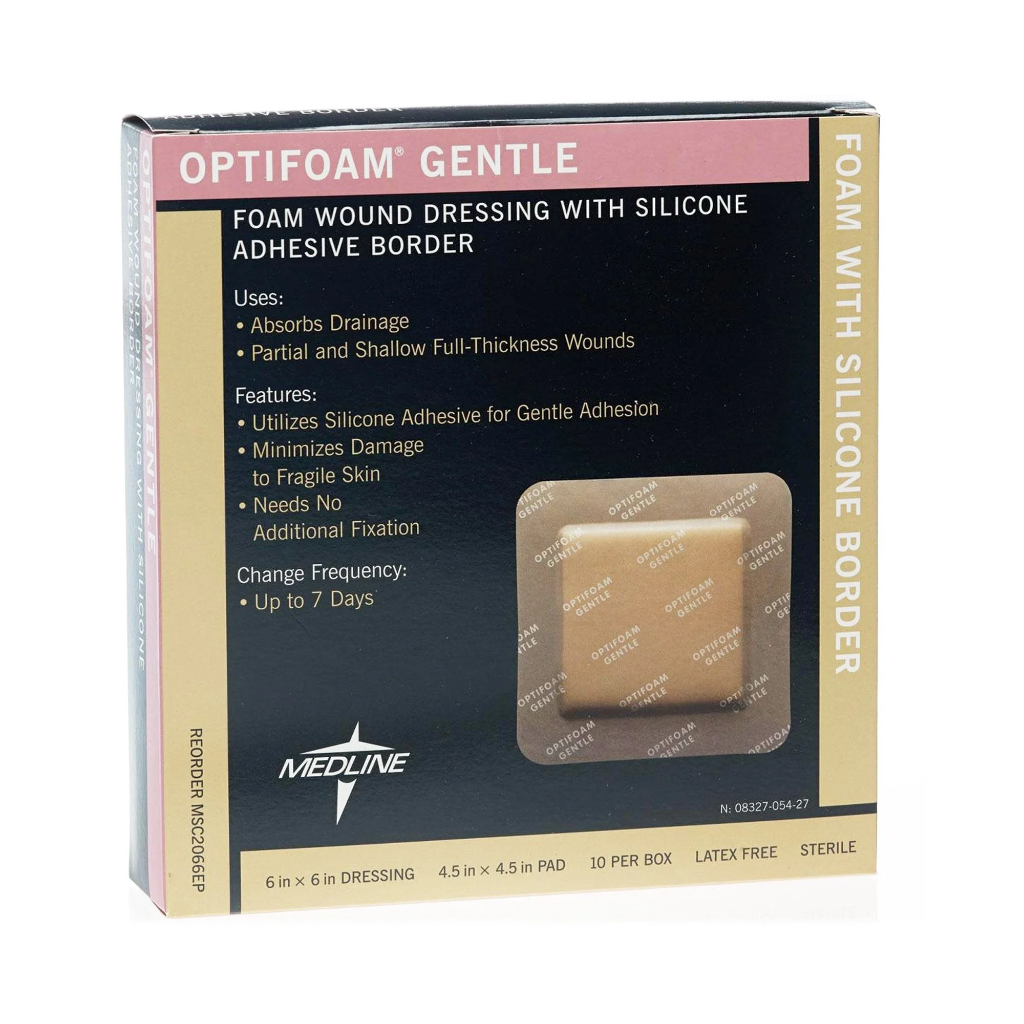 Medline Foam Dressing Optifoam Gentle 6 X 6 Inch With Border Waterproof Backing Silicone Border Square Sterile (MSC2066EP / CS)