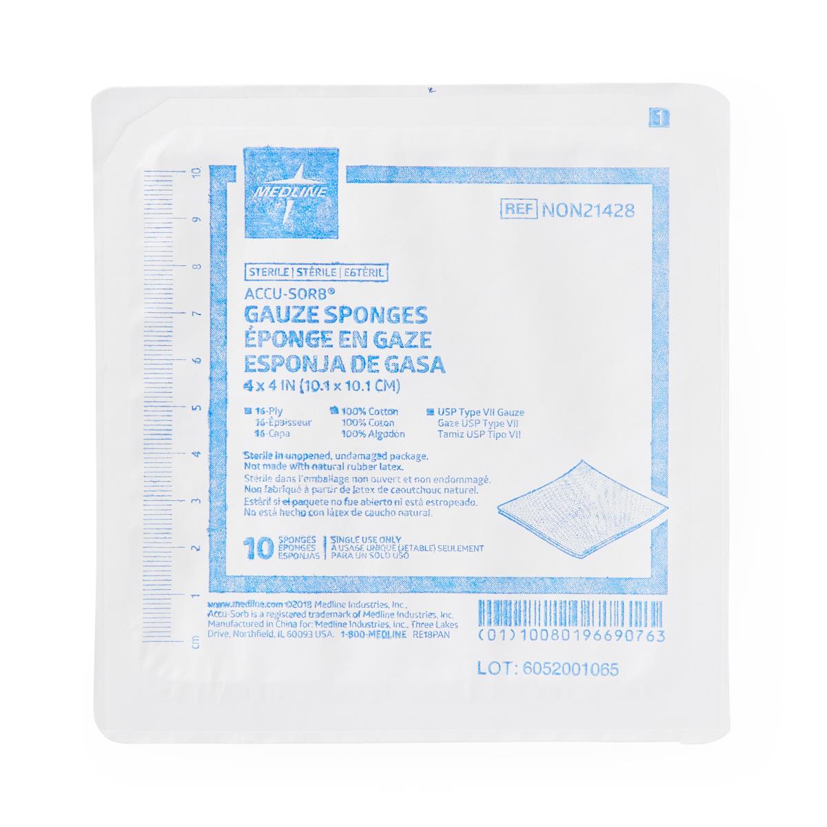 Medline Gauze Sponge Medline 4 X 4 Inch 16-Ply Sterile 10 per Tray (NON21428 / CS)