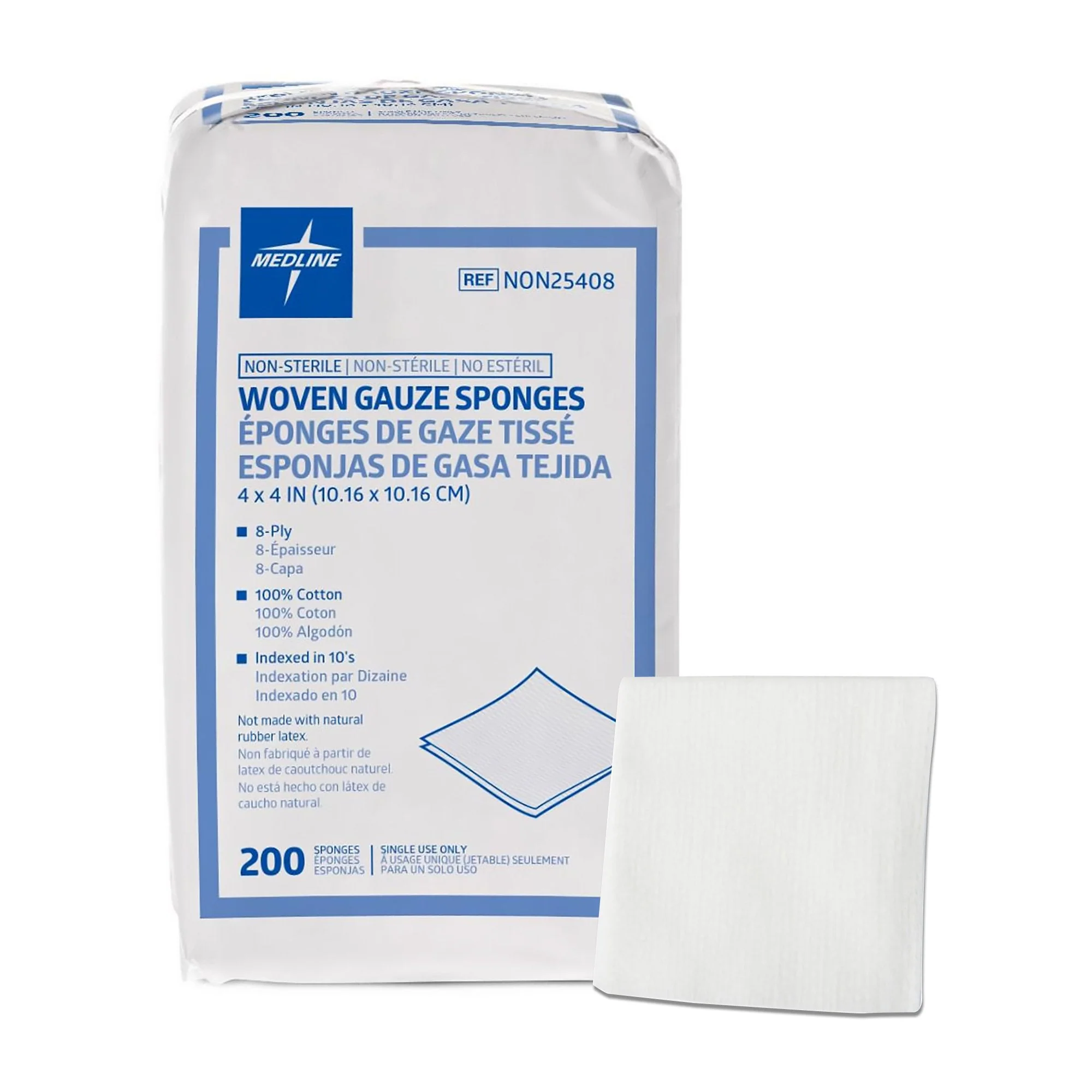 Medline Gauze Sponge Medline 4 X 4 Inch 8-Ply NonSterile 200 per Pack (NON25408 / CS)
