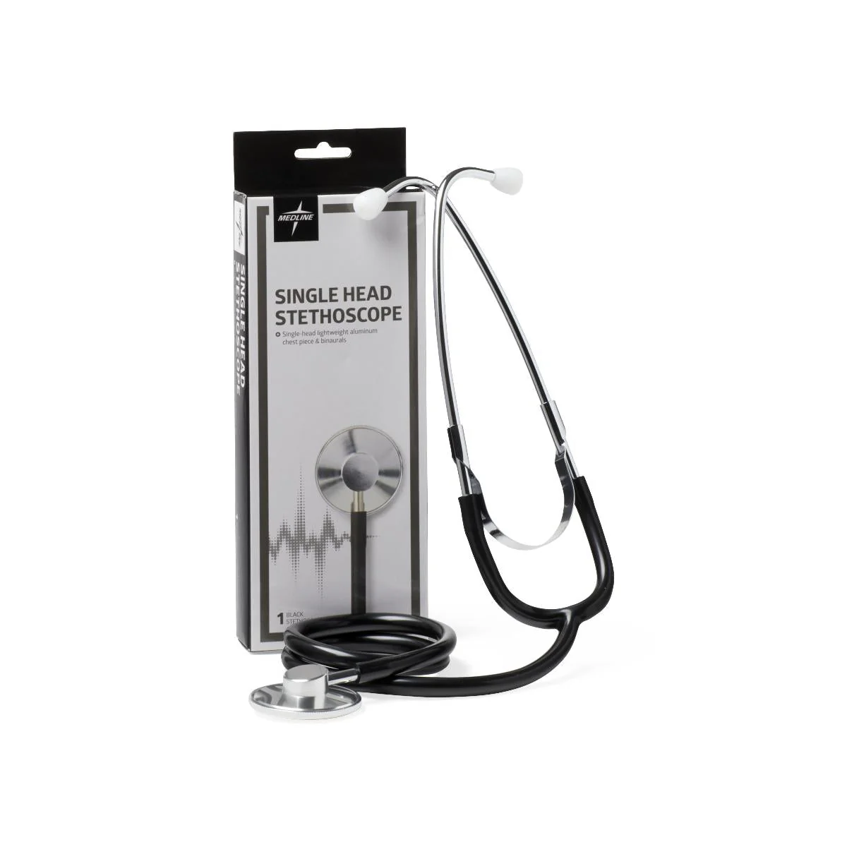 Medline General Exam Stethoscope Medline Black 1-Tube 22 Inch Tube Single Sided Chestpiece (MDS926101 / EA)