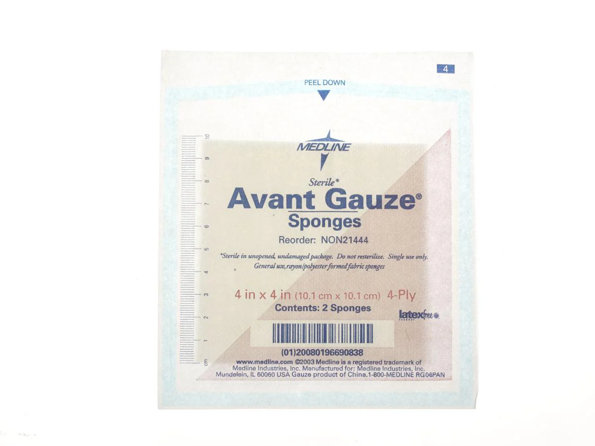 Medline Nonwoven Sponge Avant Gauze 4 X 4 Inch 4-Ply Sterile 2 per Pack (NON21444 / CS)