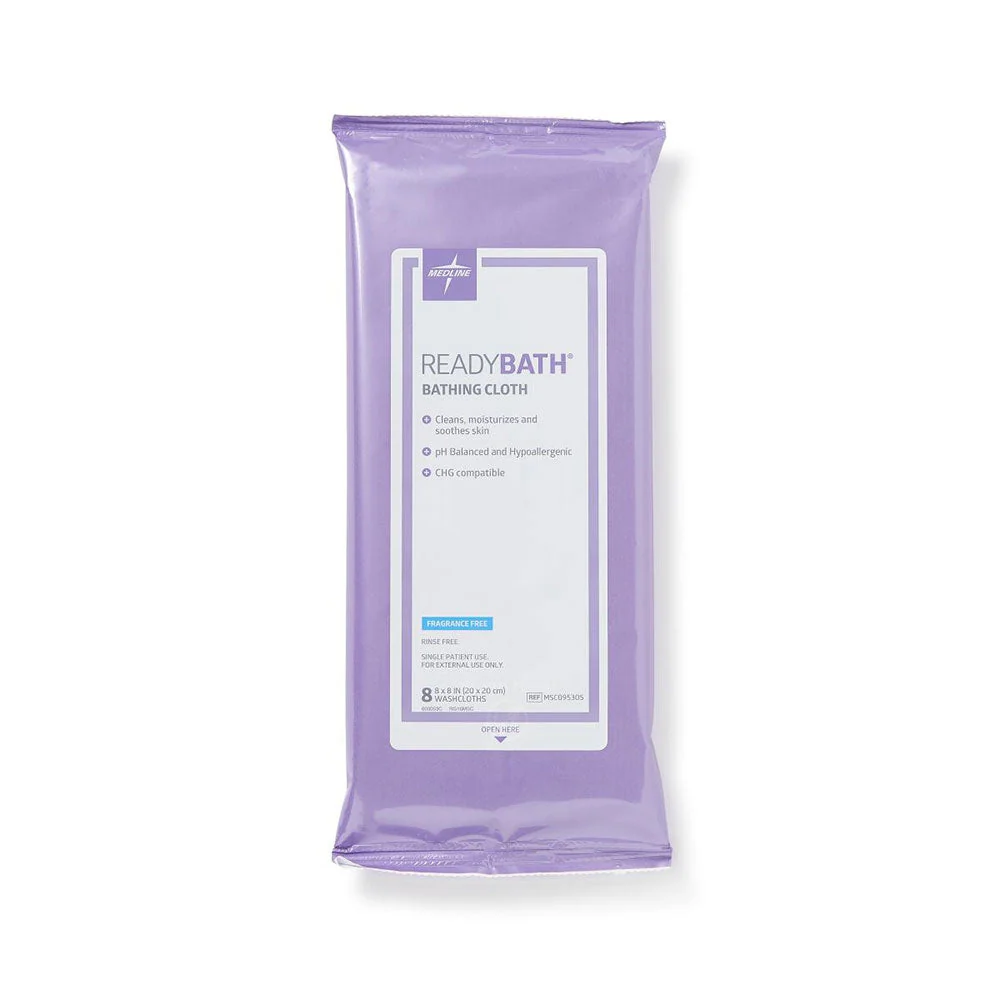 Medline Rinse-Free Bath Wipe ReadyBath Soft Pack Unscented 8 Count (MSC095305 / CS)