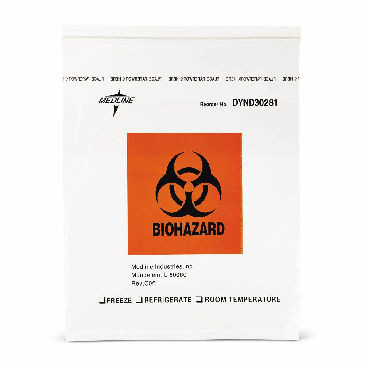 Medline Specimen Transport Bag 12 X 15 Inch Zip Closure Biohazard Symbol / Storage Instructions NonSterile (DYND30281 / CS)