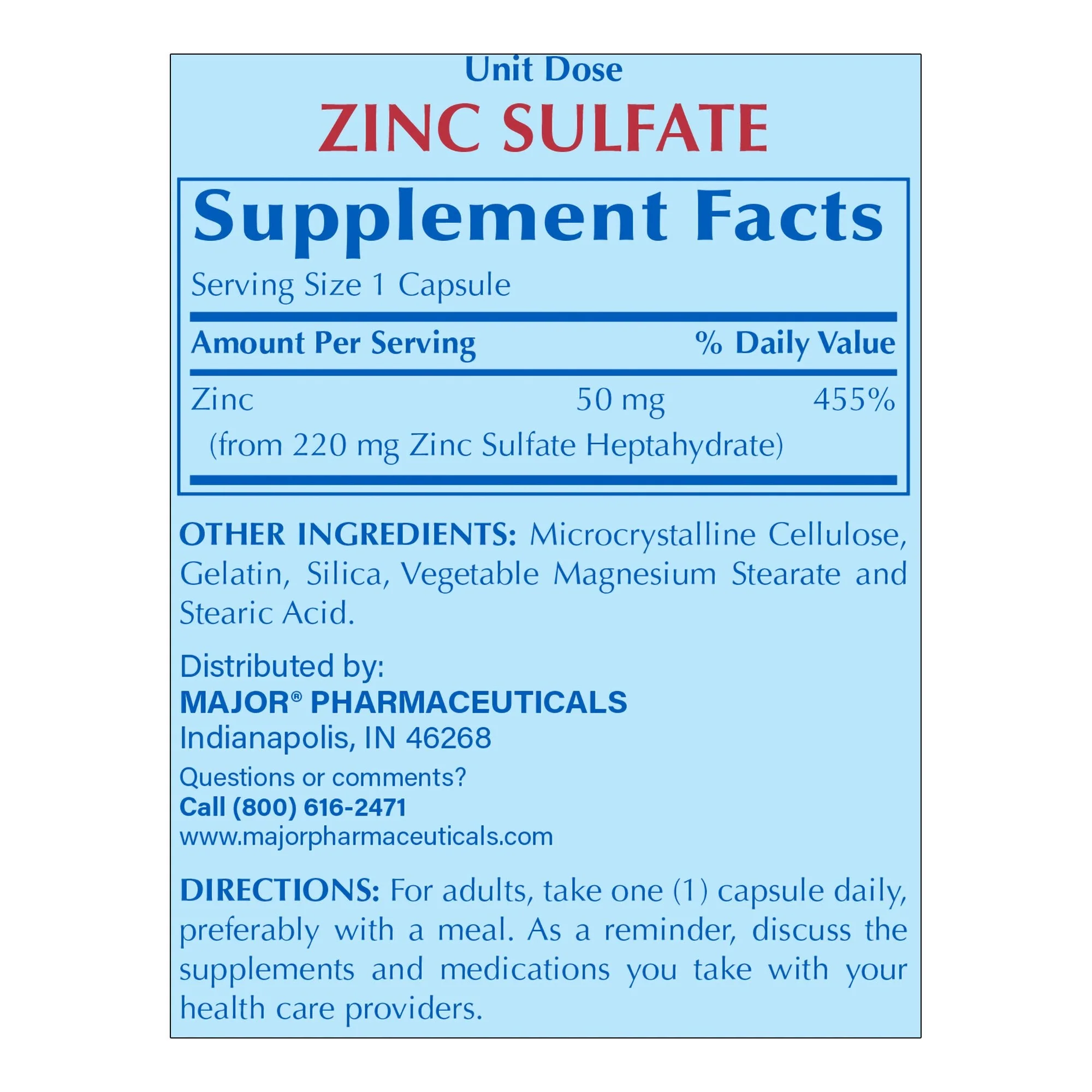 Major Pharmaceuticals Major 220-mg Zinc Sulfate Capsules (100/BX) - Image 3