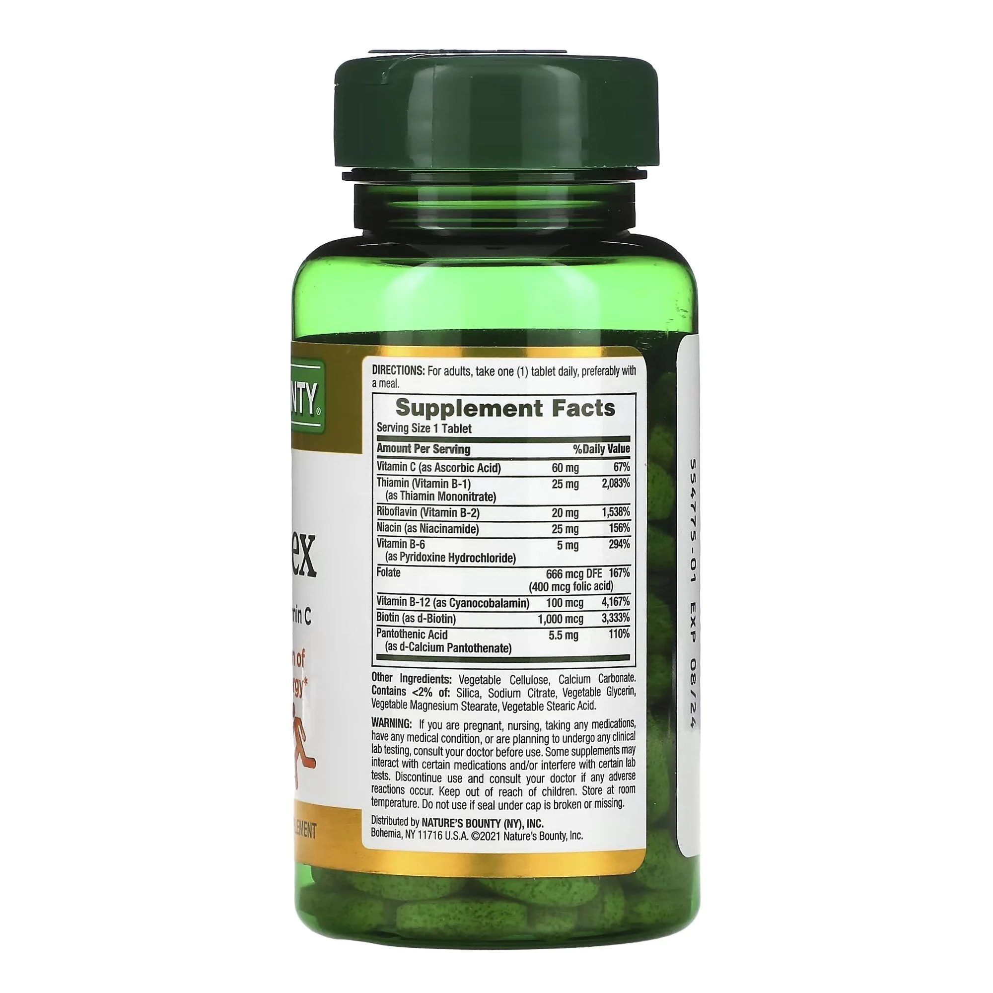 US Nutrition Nature's Bounty Super B-Complex With Folic Acid Plus Vitamin C Coated Tablets - Image 3